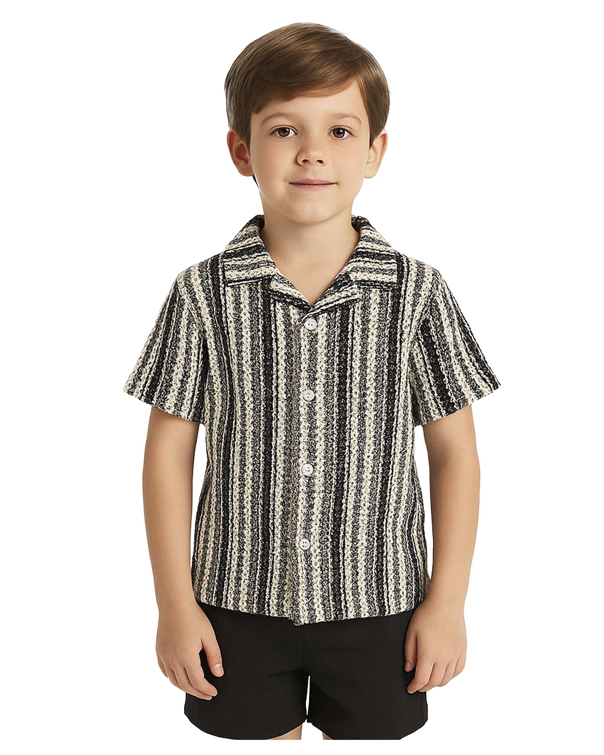 پیراهن پسرانه آستین کوتاه سفید مشکی مرینو Merino کد 1746