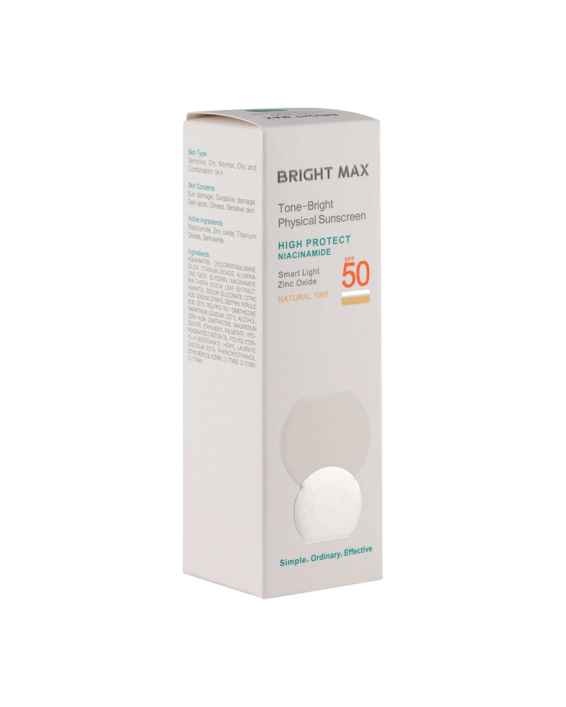ضد آفتاب رنگی SPF50 فیزیکال برایت مکس Bright Max مدل Tone Bright حجم 40ml