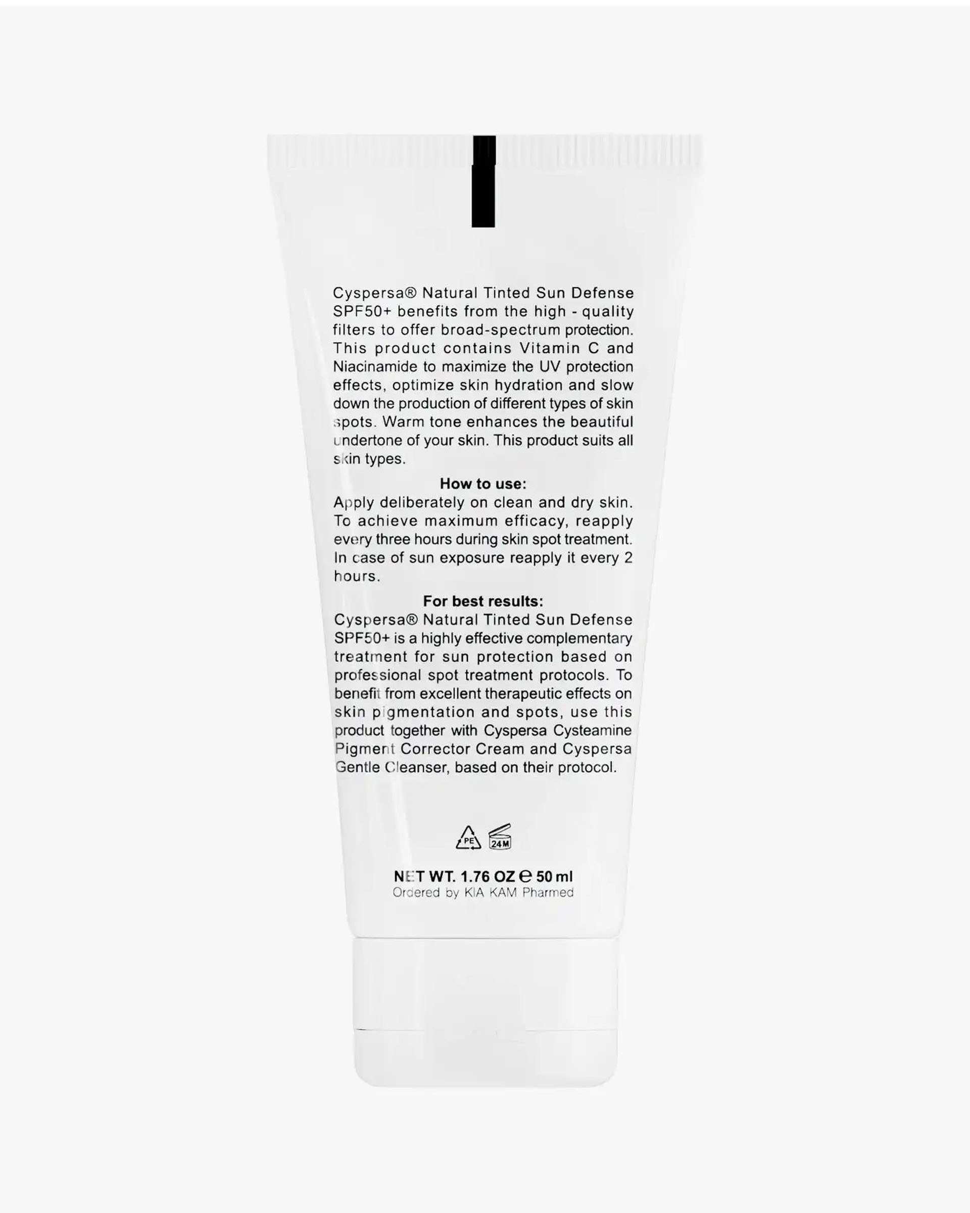 کرم ضد آفتاب رنگی SPF50 روشن کننده سیسپرسا Cyspersa رنگ طبیعی حجم 50ml