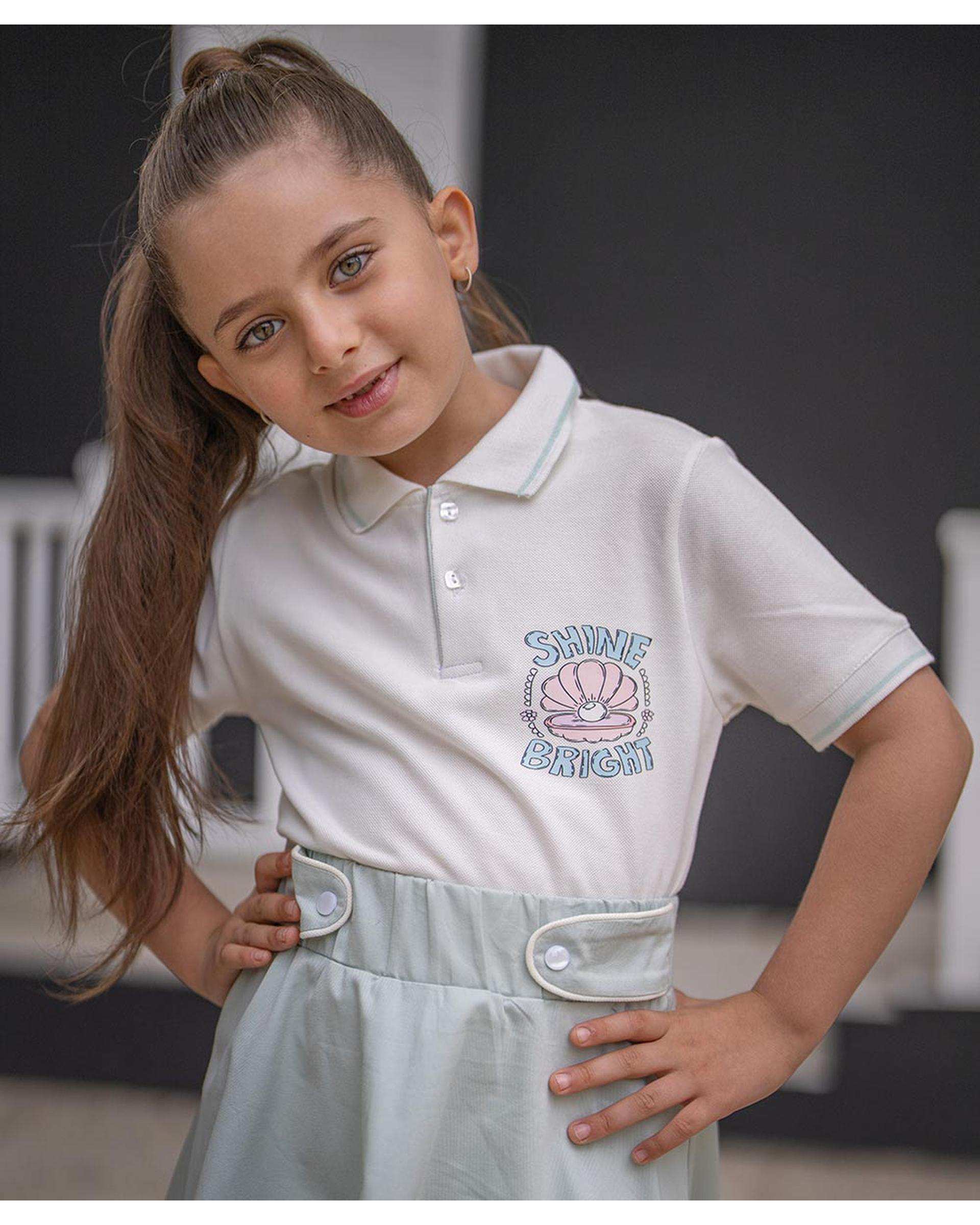 ست تی شرت و دامن دخترانه سفید سبز ملورینا Melorina مدل تنیس کد 41117