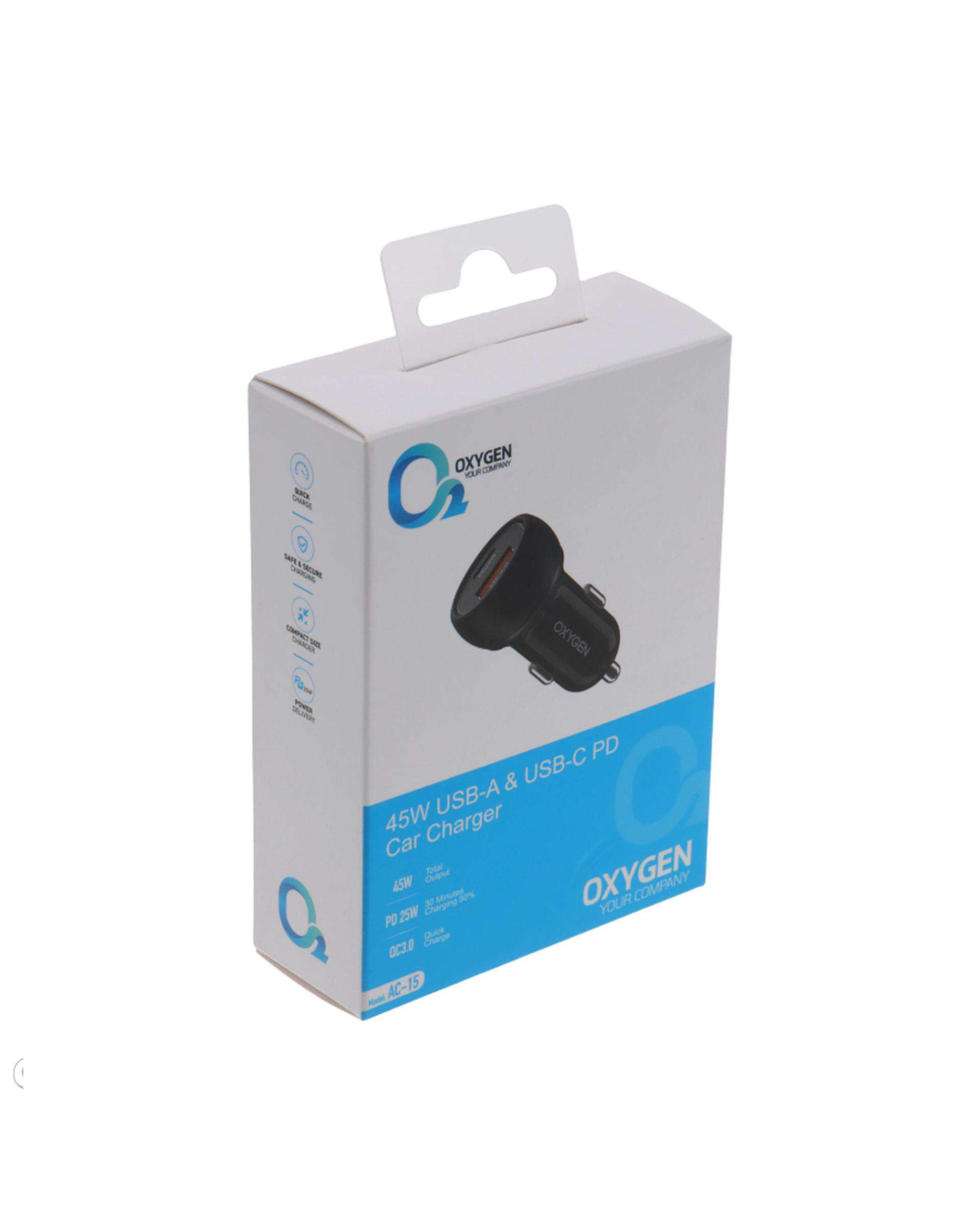 شارژر فندکی مشکی اکسیژن مدل AC-15 توان 45 وات