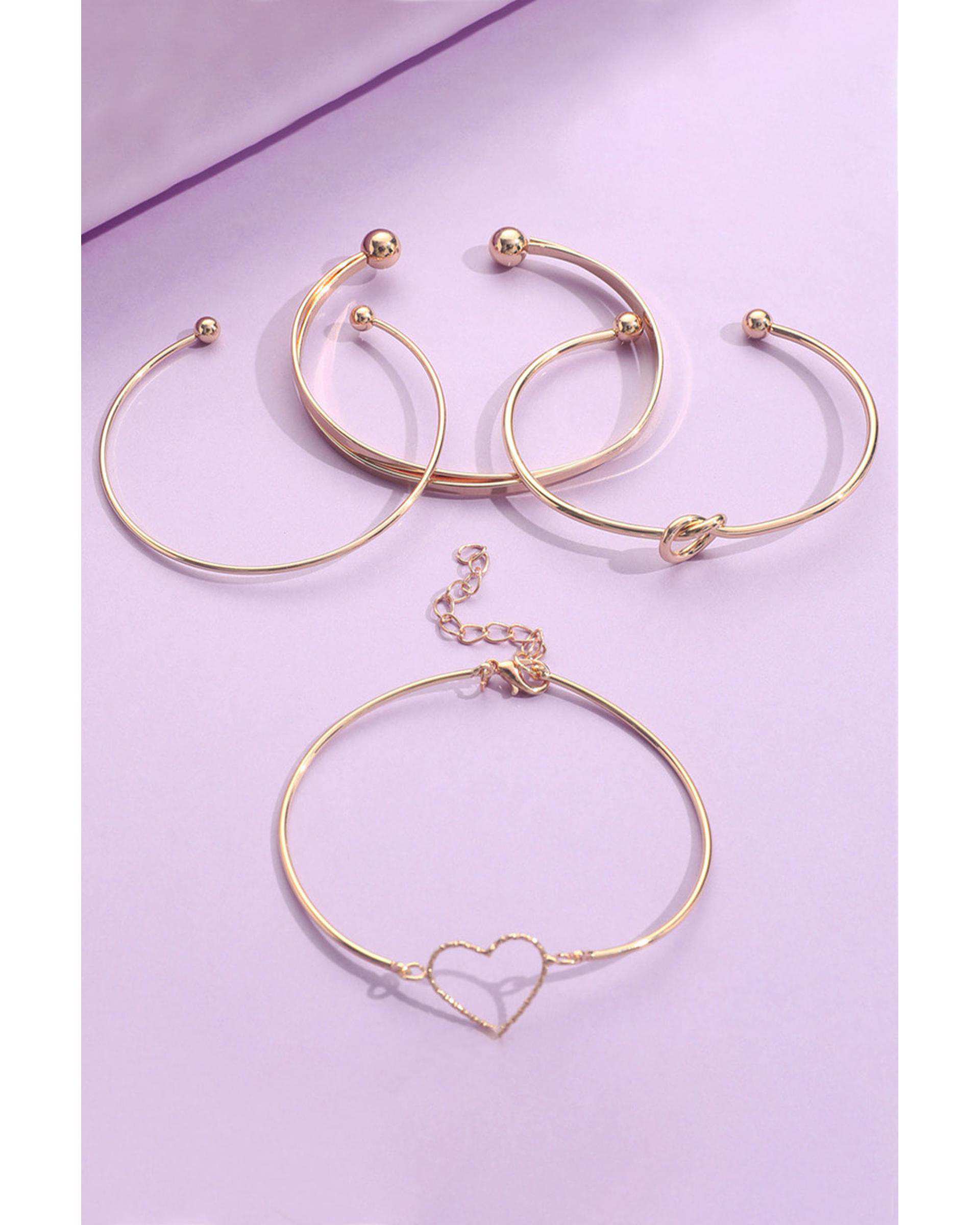 ست دستبند زنانه مدل بنگل و قلب طلایی هومنیتی Whomanity مدل BH011942-12 بسته 4 عددی