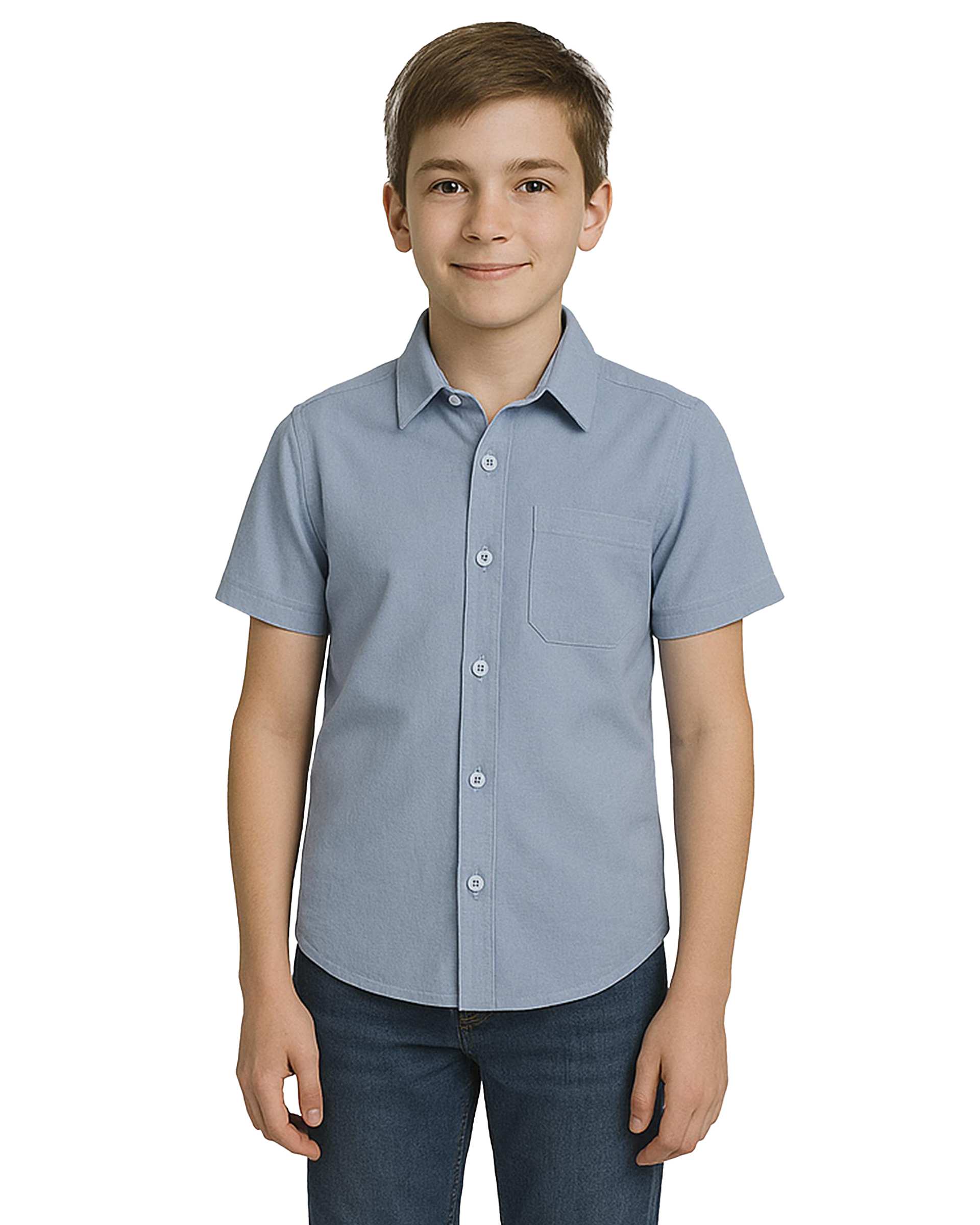 پیراهن پسرانه آستین کوتاه آبی روشن مرینو Merino کد 1759