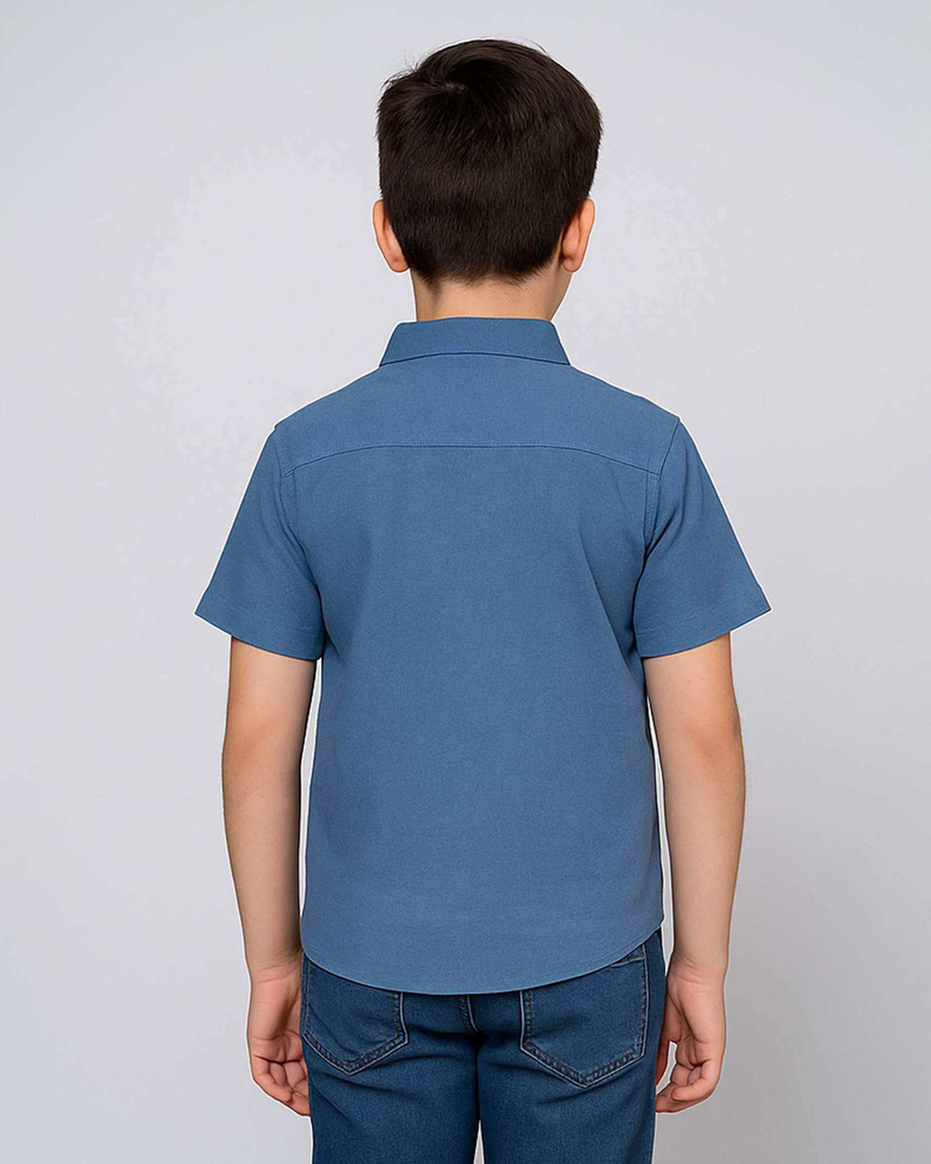 پیراهن پسرانه آستین کوتاه آبی تیره مرینو Merino کد 1759