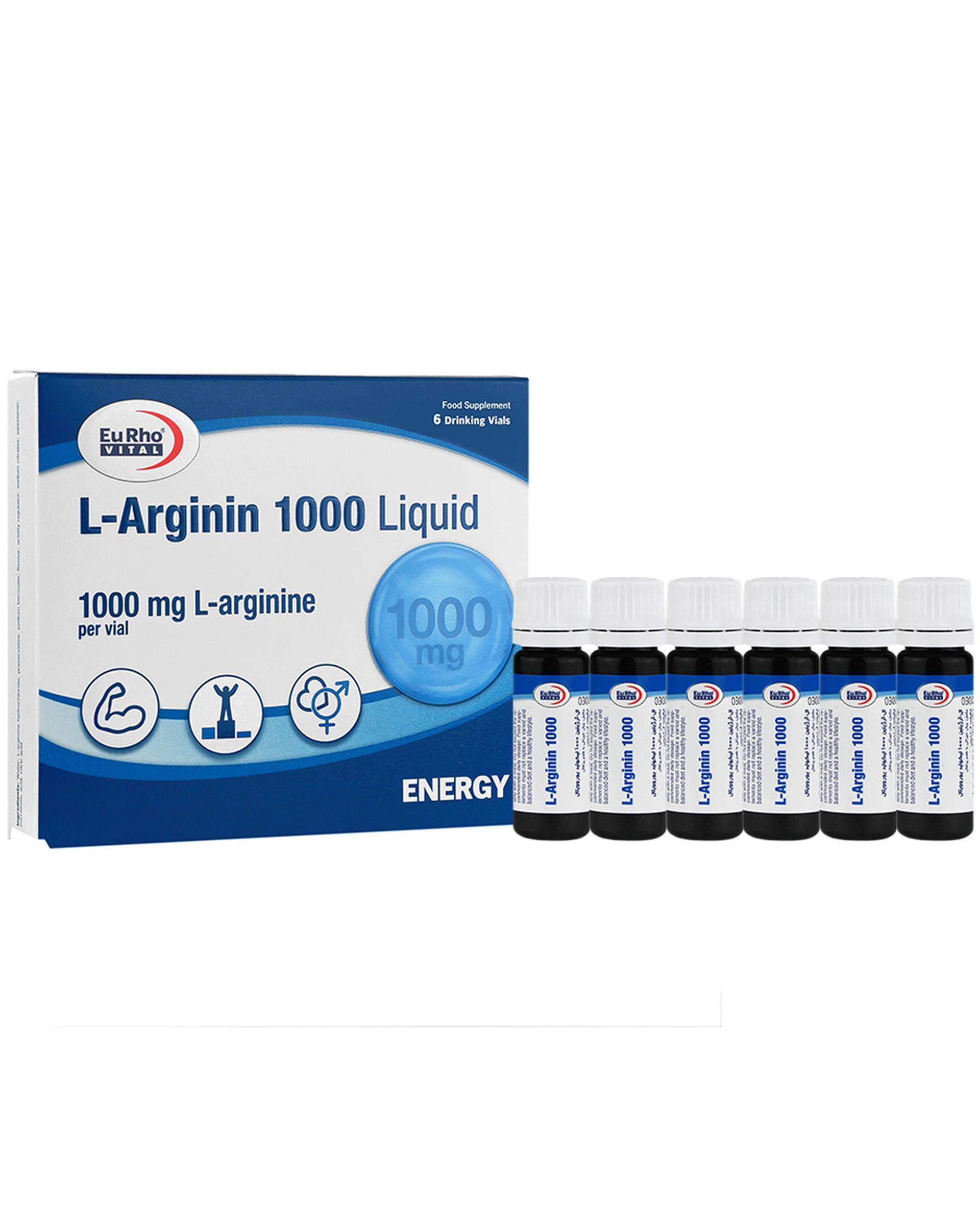 ویال خوراکی ال آرژنین 1000 لیکوئید یوروویتال با طعم پرتقال بسته 6 عددی