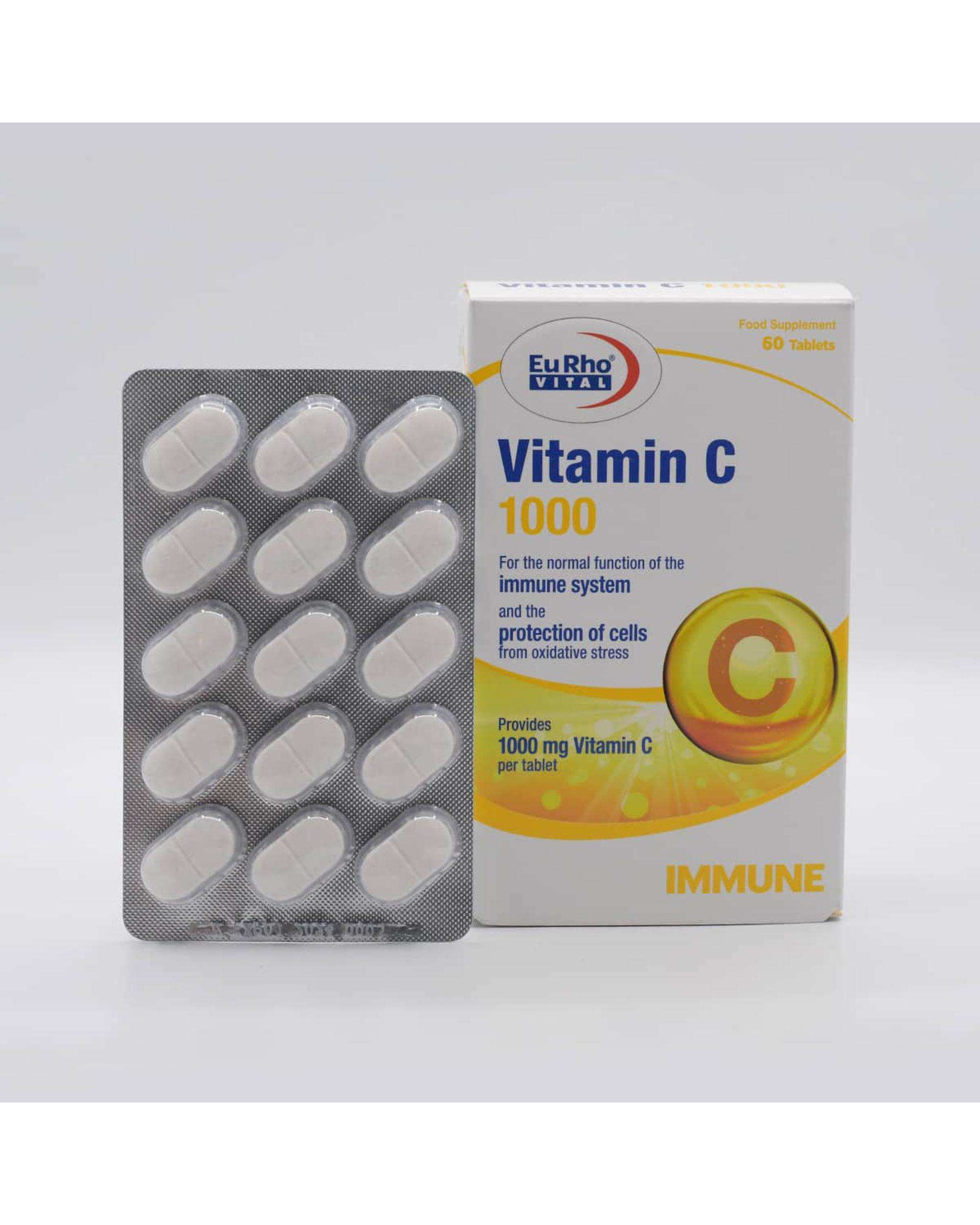 قرص ویتامین C 1000 میلی گرم یوروویتال بسته 60 عددی