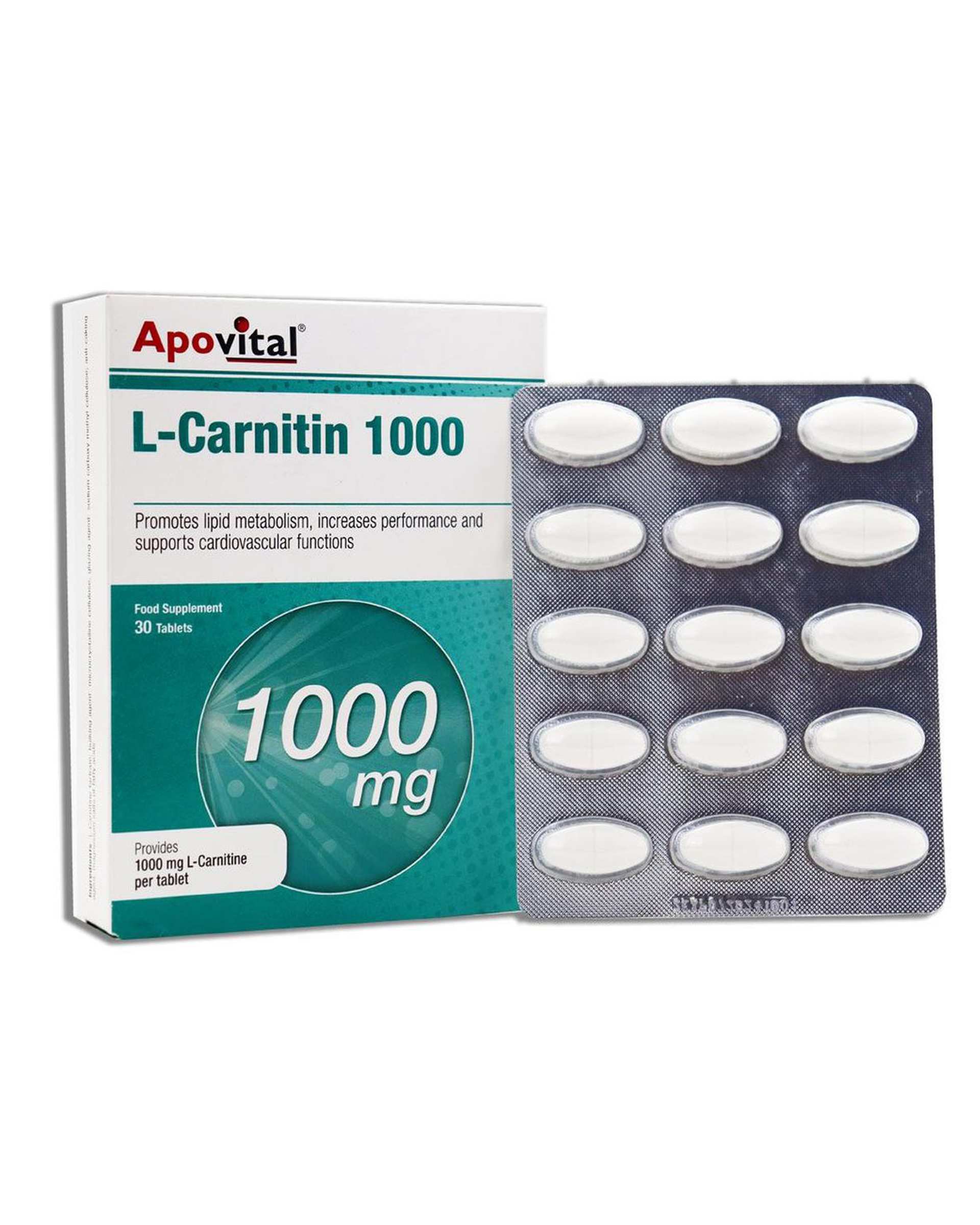قرص ال کارنیتین آپوویتال 1000 میلی گرم 30 عددی