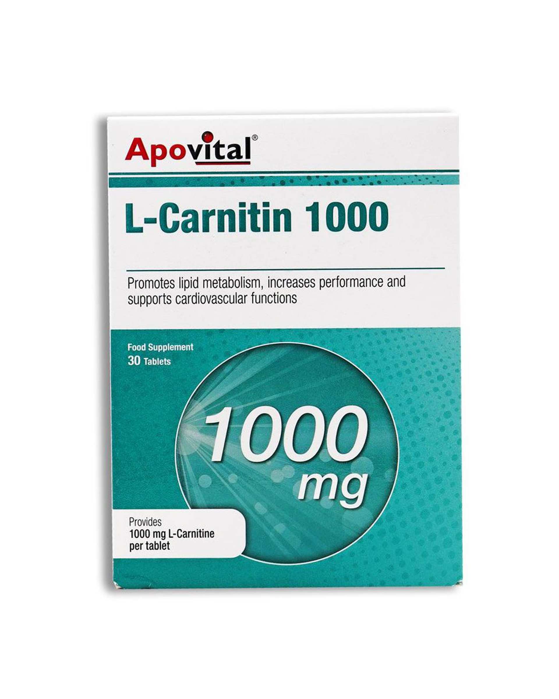 قرص ال کارنیتین آپوویتال 1000 میلی گرم 30 عددی