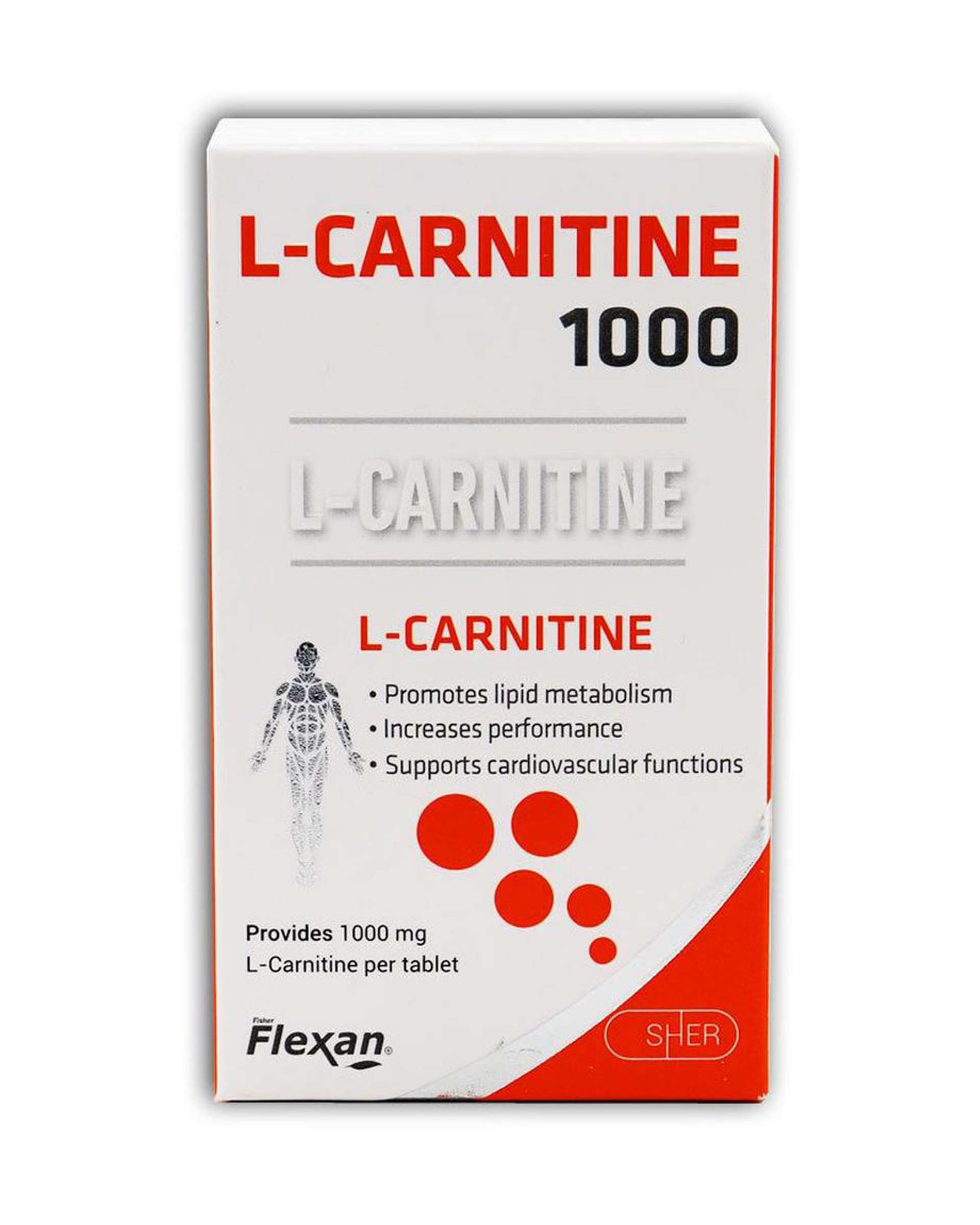 قرص مکمل ال کارنیتین فیشر فلکسان 1000 میلی گرم بسته 30 عددی