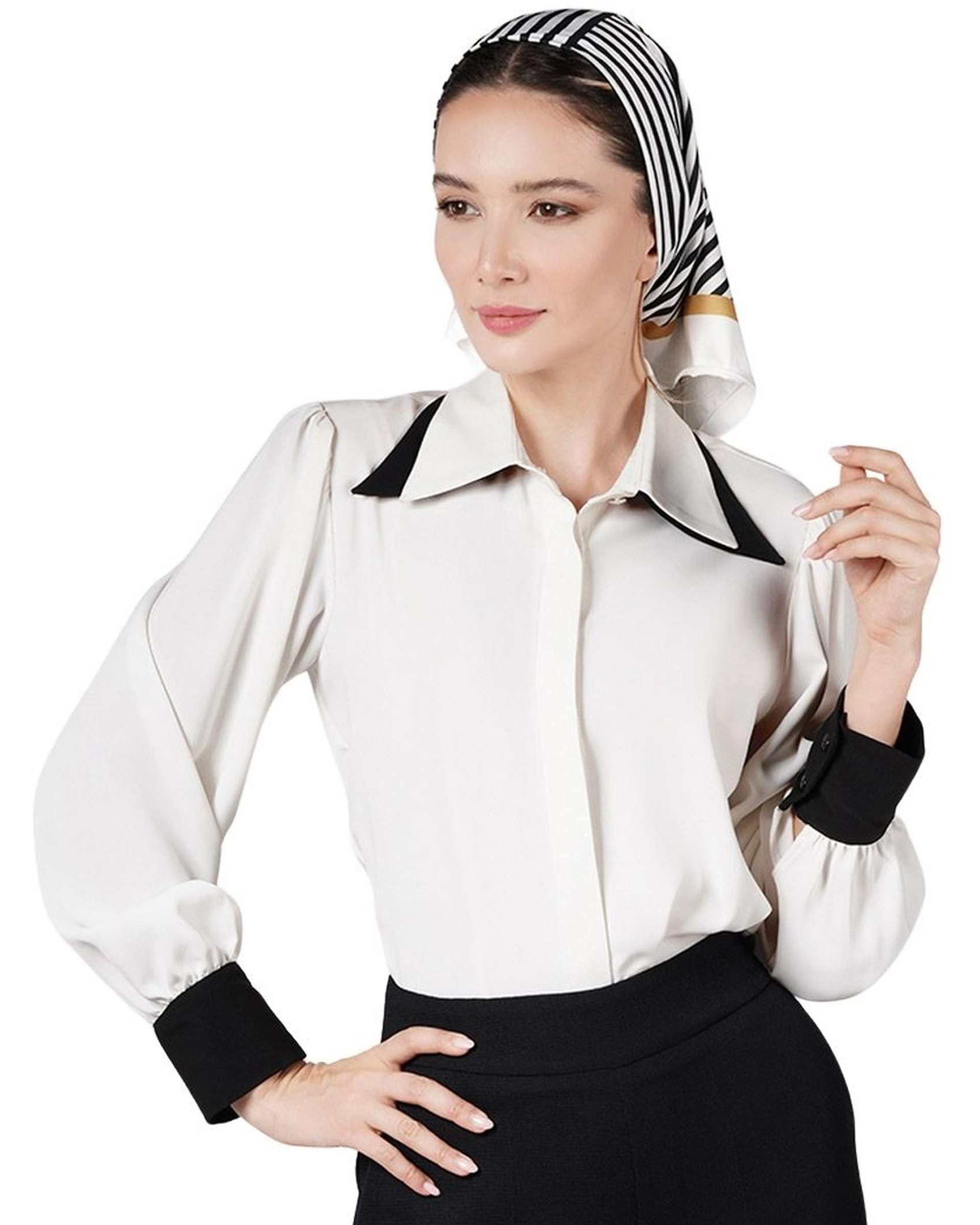 شومیز زنانه سفید مشکی تولیکا Tulika کد 33080