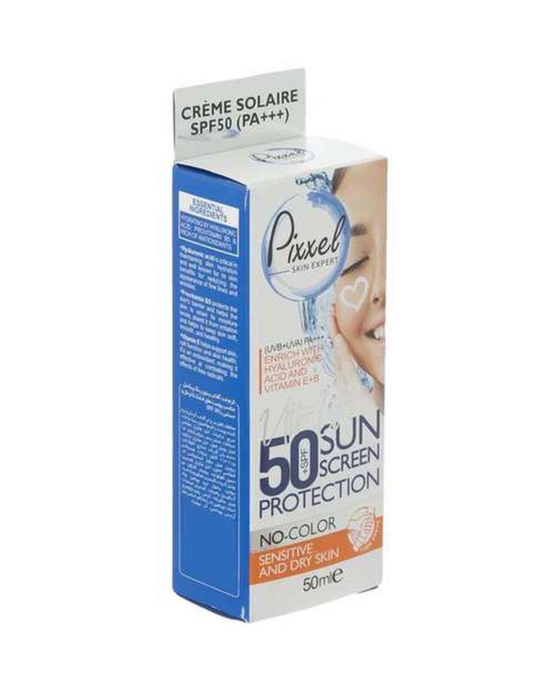 کرم ضد آفتاب بی رنگ SPF50 پیکسل Pixxle مناسب پوست خشک و معمولی