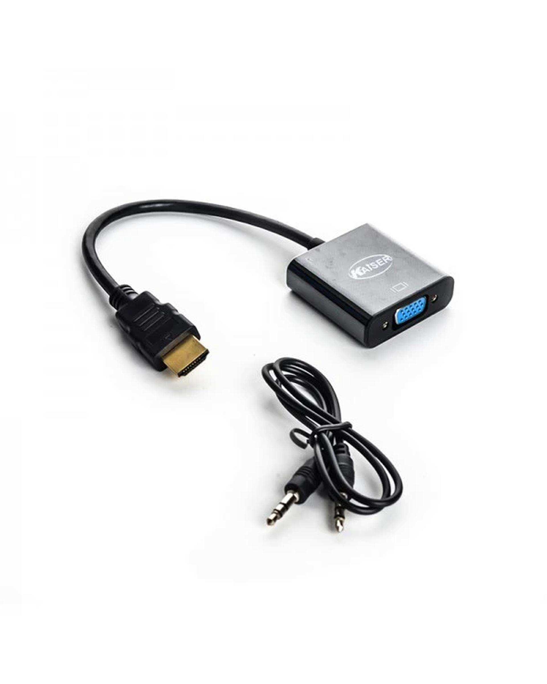 کابل تبدیل HDMI TO VGA همراه کابل صدا مشکی کایزر KAISER طول 10 سانتی متر