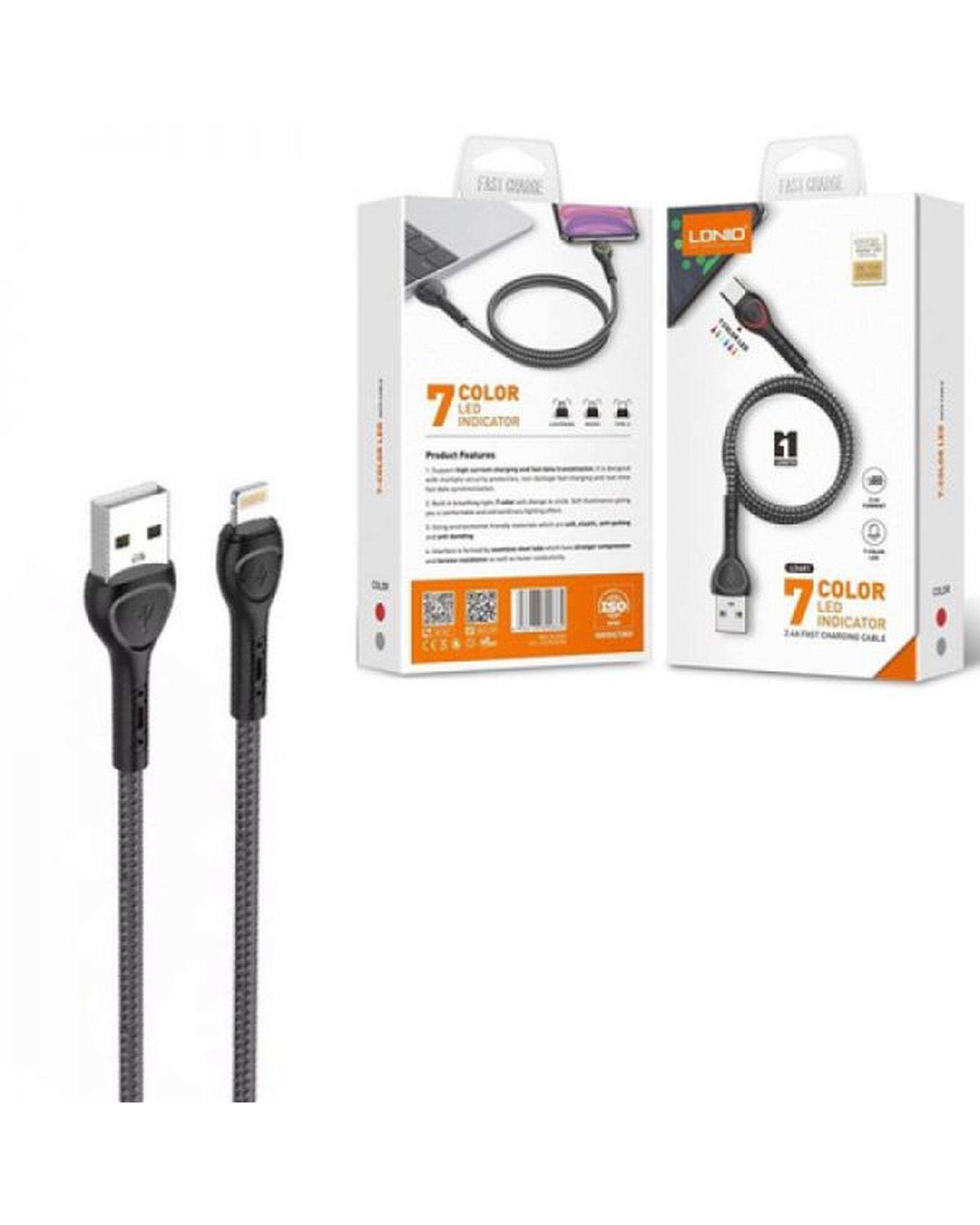 کابل شارژ مشکی USB به لایتنینگ الدینیو مدل LDNIO LS481 طول 1 متر