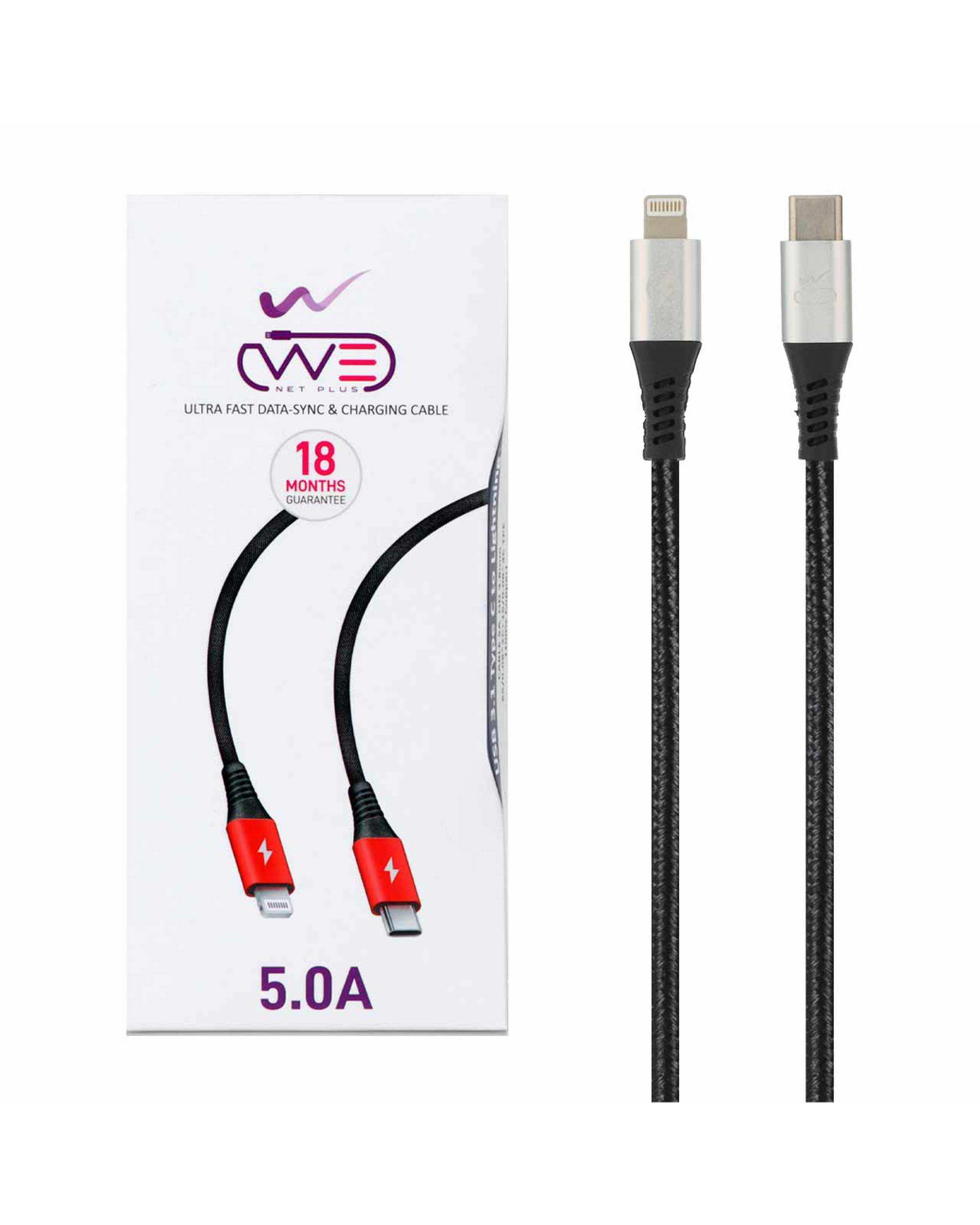 کابل شارژ کنفی فست مشکی نقره ای We-net Plus تایپ سی به لایتنینگ مدل ETW 001