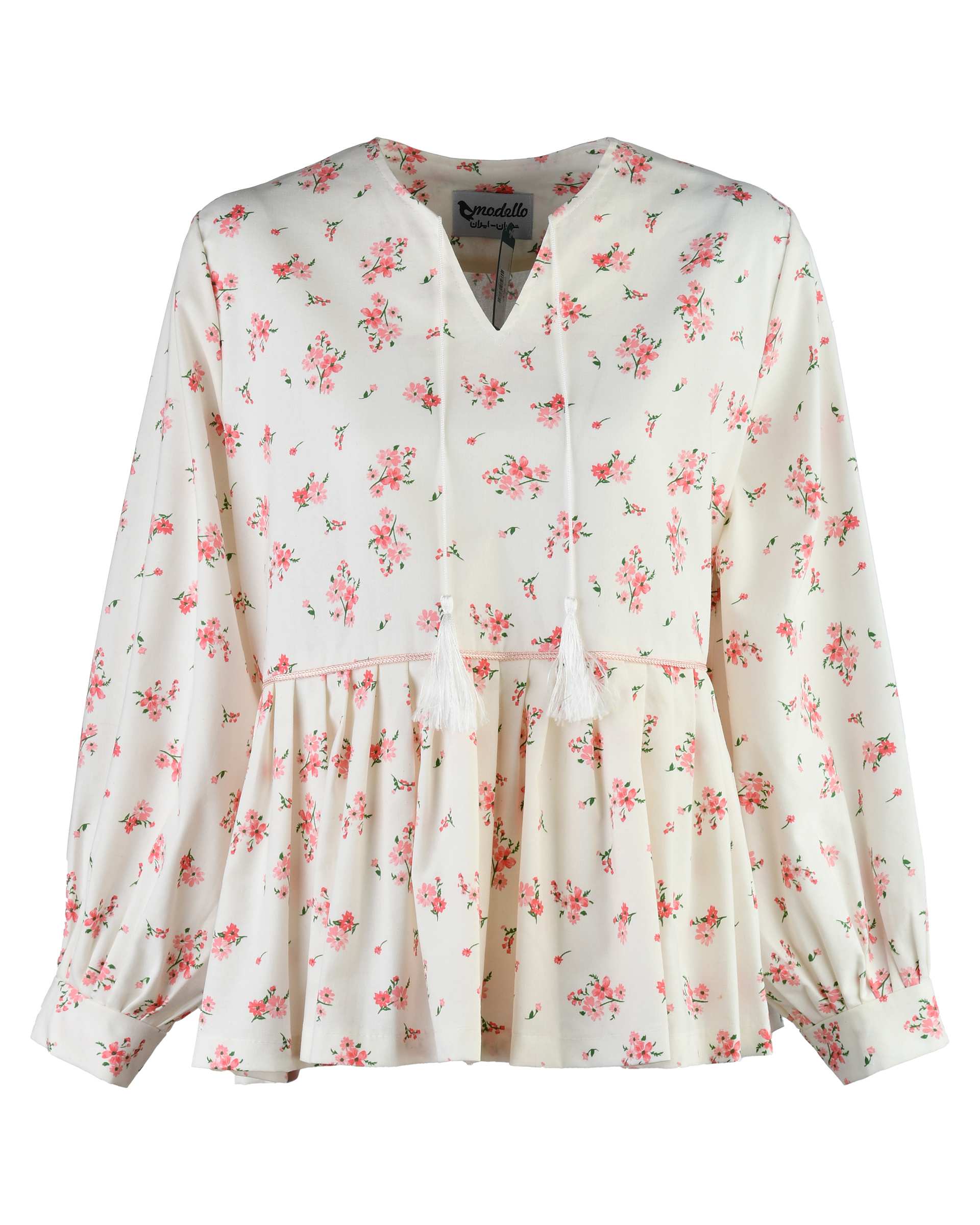 بلوز زنانه لینن سفید مدلو Modello مدل گلی