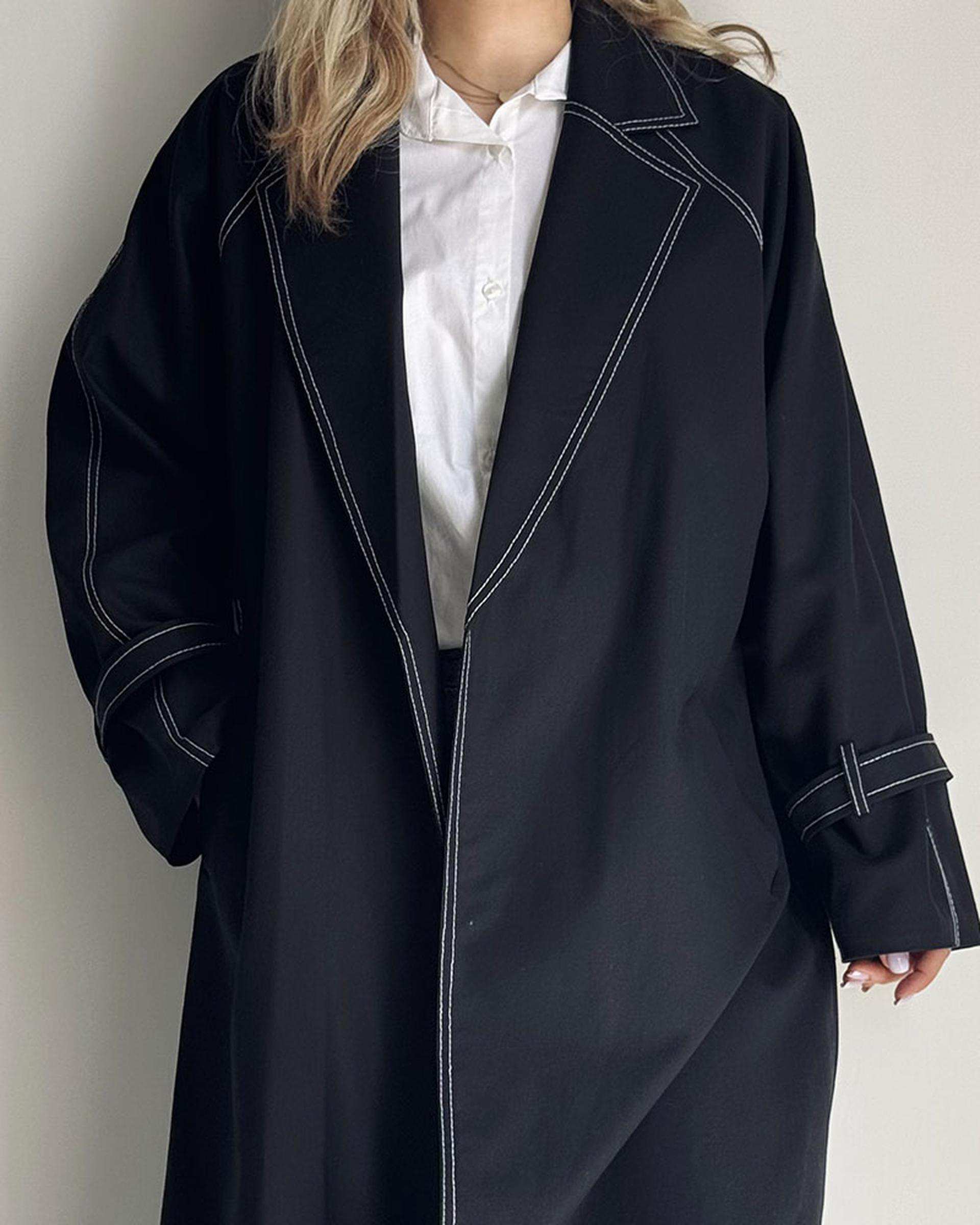 ترنچ کت زنانه بلند مشکی نگار ندایی Negar Nedaei مدل Line