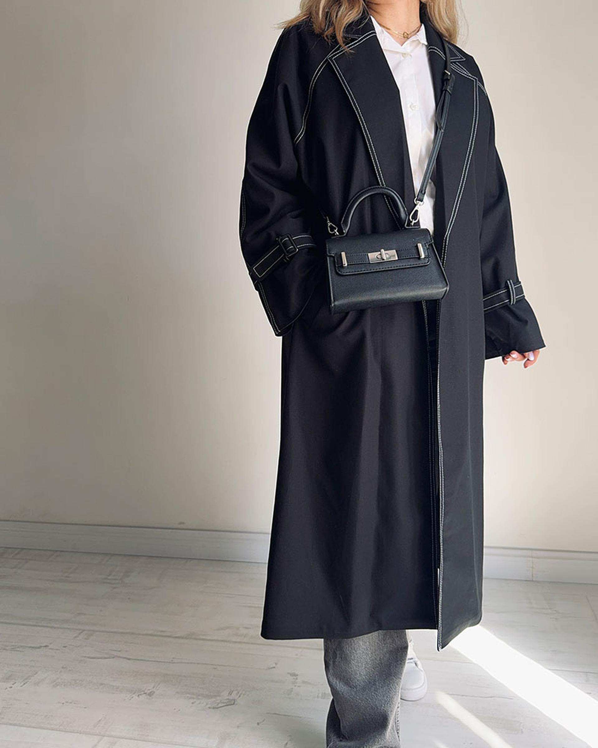 ترنچ کت زنانه بلند مشکی نگار ندایی Negar Nedaei مدل Line