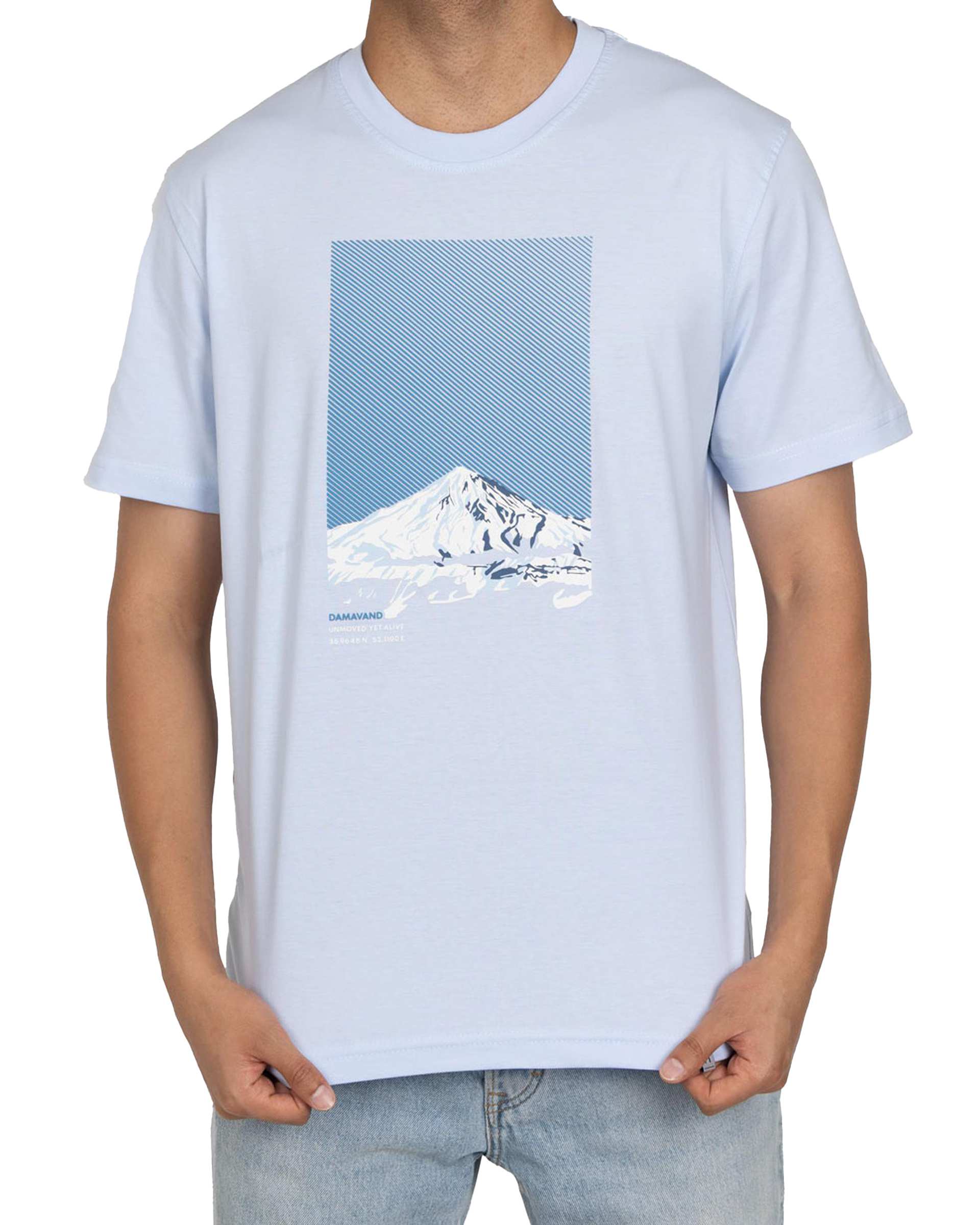 تی شرت مردانه آبی روشن هیوان heevan مدل کوه دماوند کد 59601