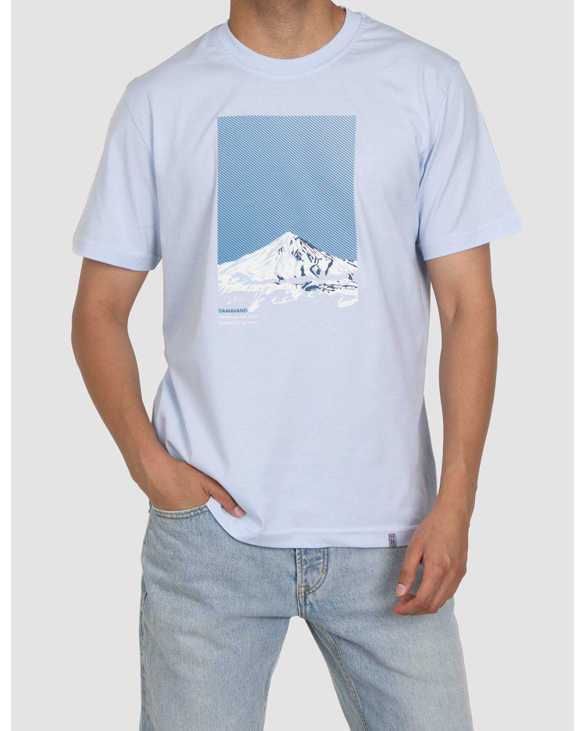 تی شرت مردانه آبی روشن هیوان heevan مدل کوه دماوند کد 59601