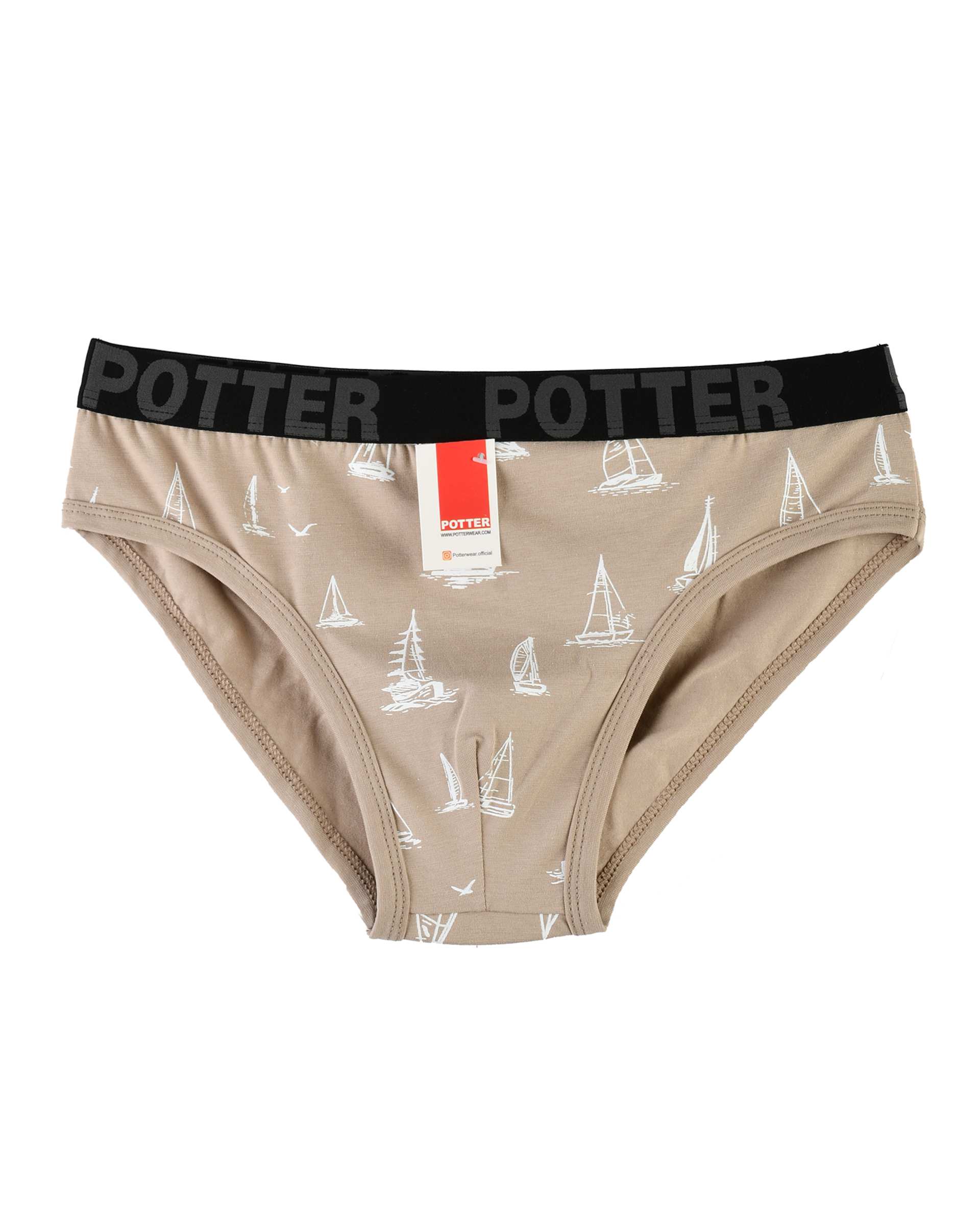 شورت مردانه اسلیپ کش پهن کرم پاتر Potter طرح قایق کد 108