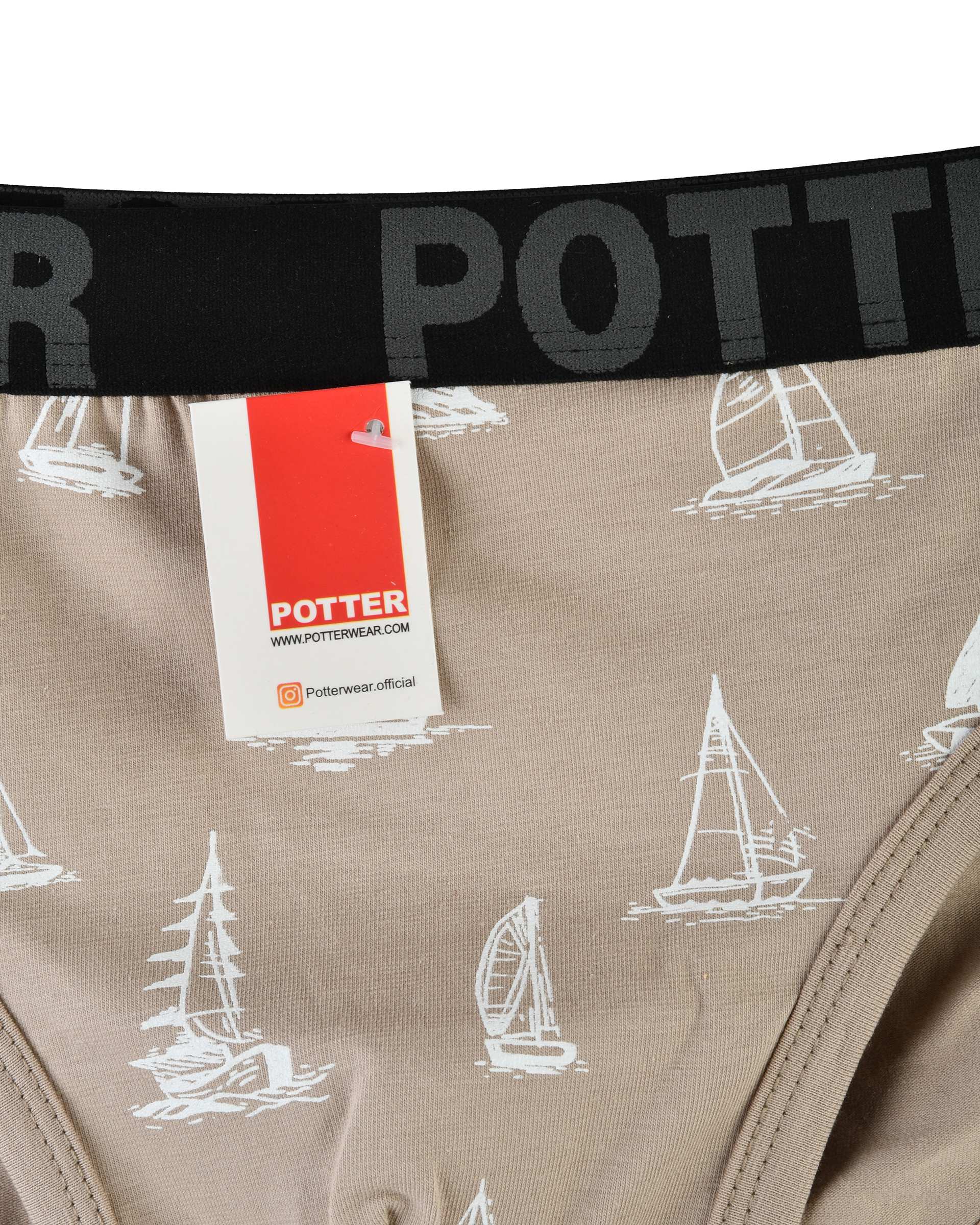 شورت مردانه اسلیپ کش پهن کرم پاتر Potter طرح قایق کد 108