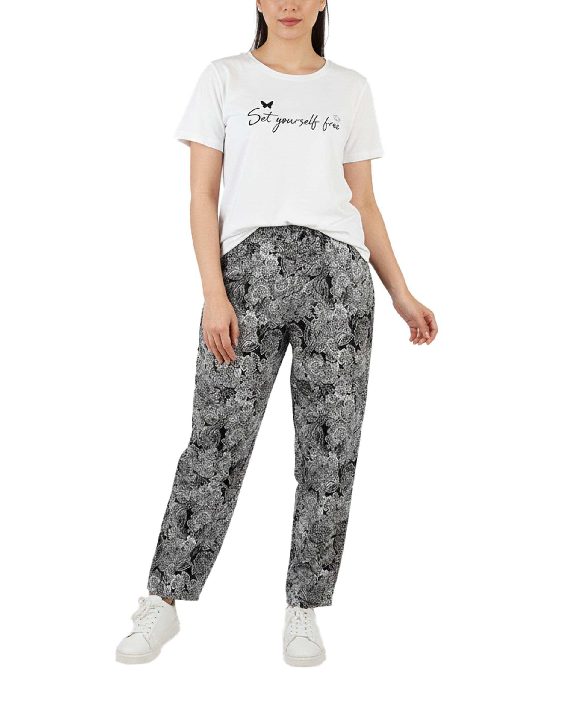 ست تی شرت و شلوار راحتی زنانه شیری طرح پروانه پاتر Potter کد 924