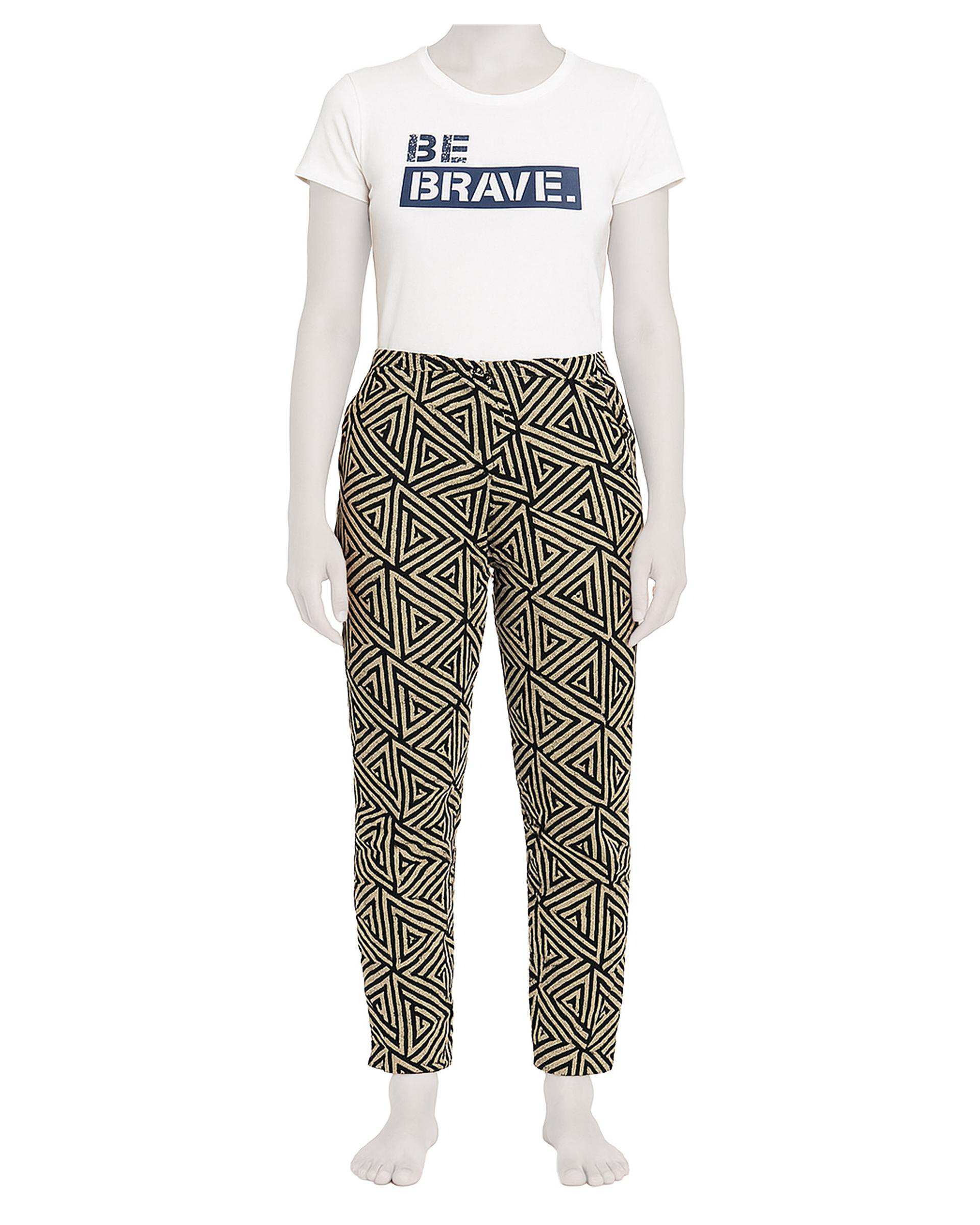 ست تی شرت و شلوار راحتی زنانه شیری BE BRAVE پاتر Potter کد 924