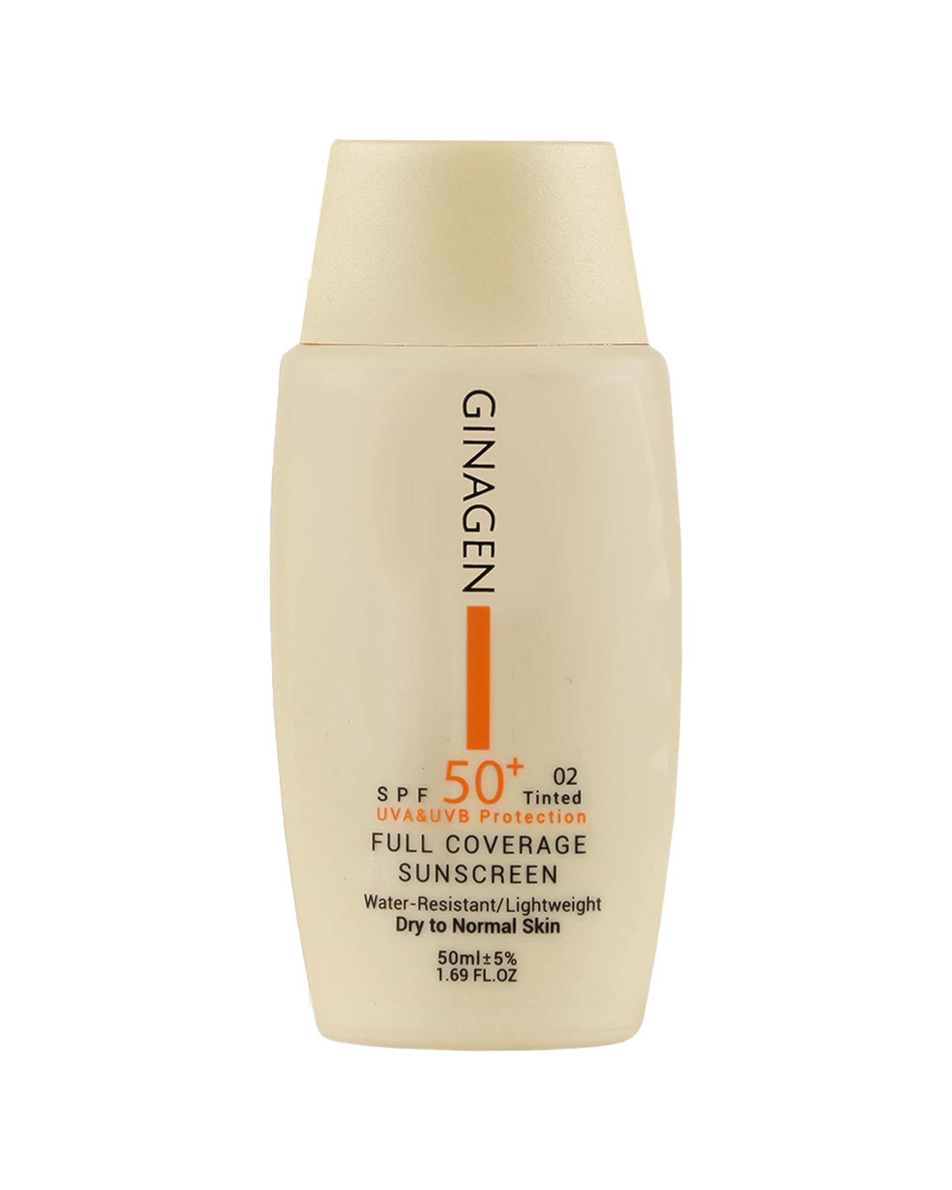 کرم ضد آفتاب رنگی SPF50 ژیناژن Ginagen مناسب پوست خشک و معمولی شماره 02