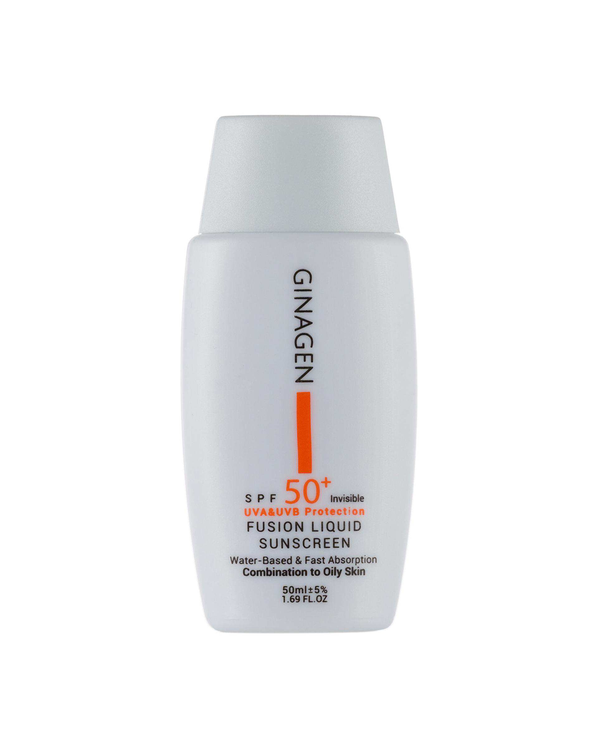 کرم ضد آفتاب بی رنگ SPF50 ژیناژن Ginagen مناسب پوست چرب و مختلط