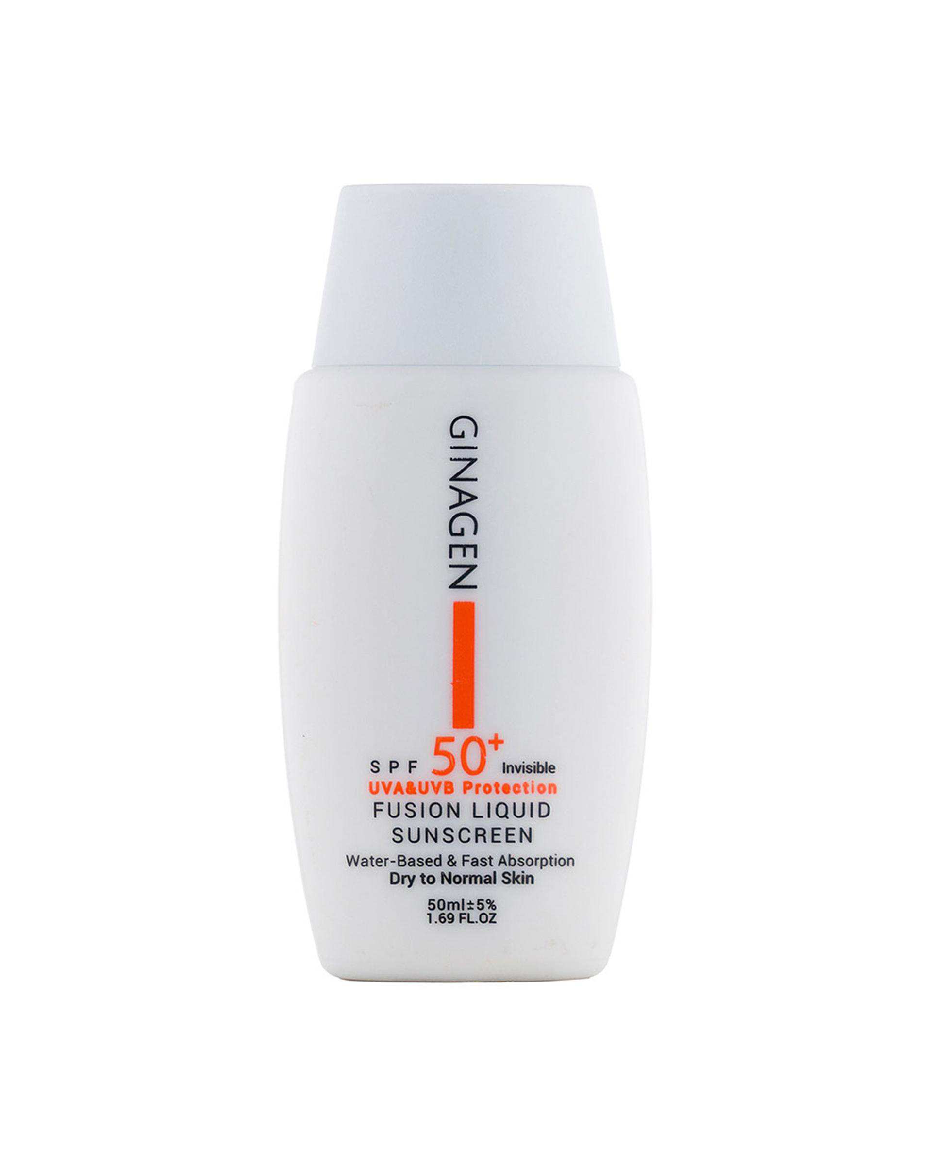 کرم ضد آفتاب بی رنگ SPF50 ژیناژن Ginagen مناسب پوست خشک و نرمال