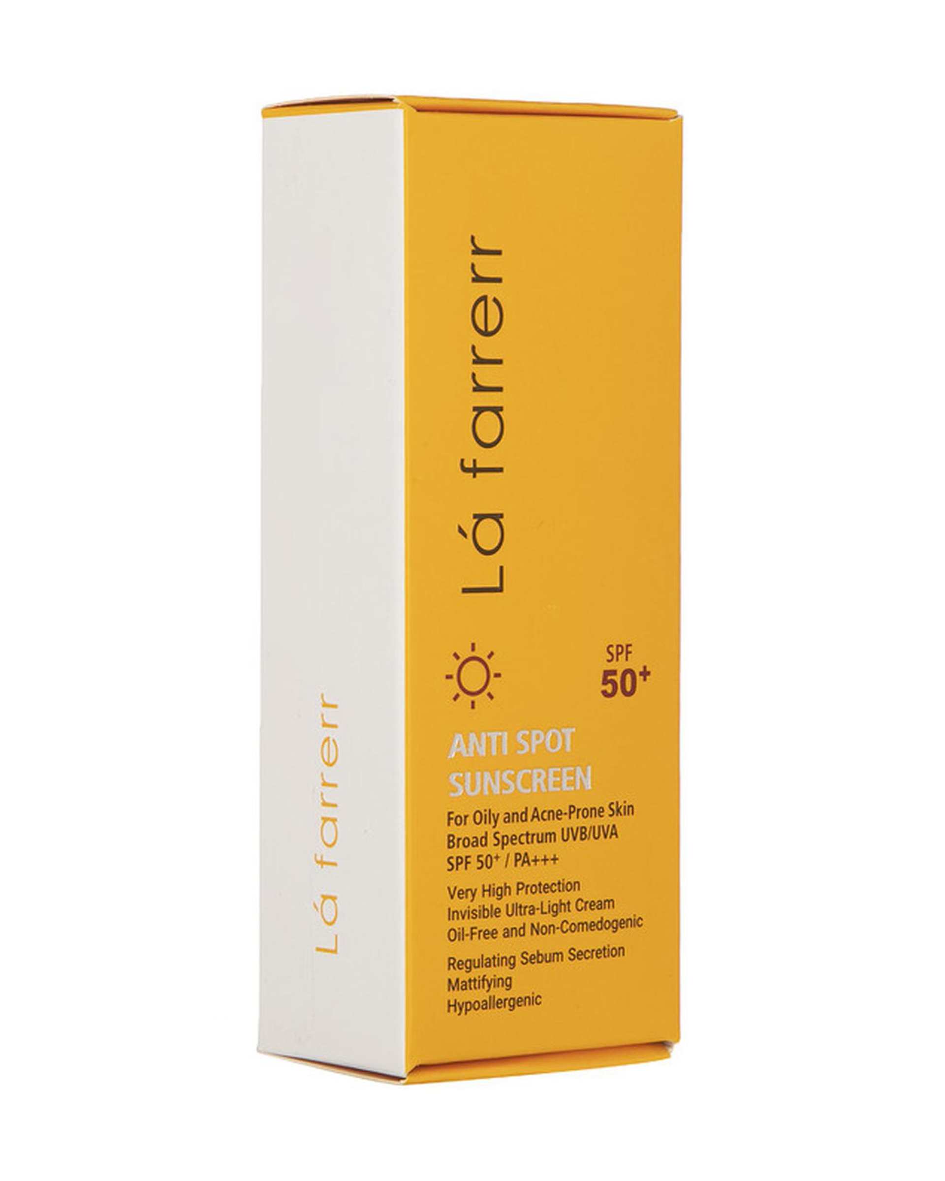 کرم ضد آفتاب و ضد لک بی رنگ SPF50 لافارر La Farrerr مناسب پوست چرب حجم 40ml