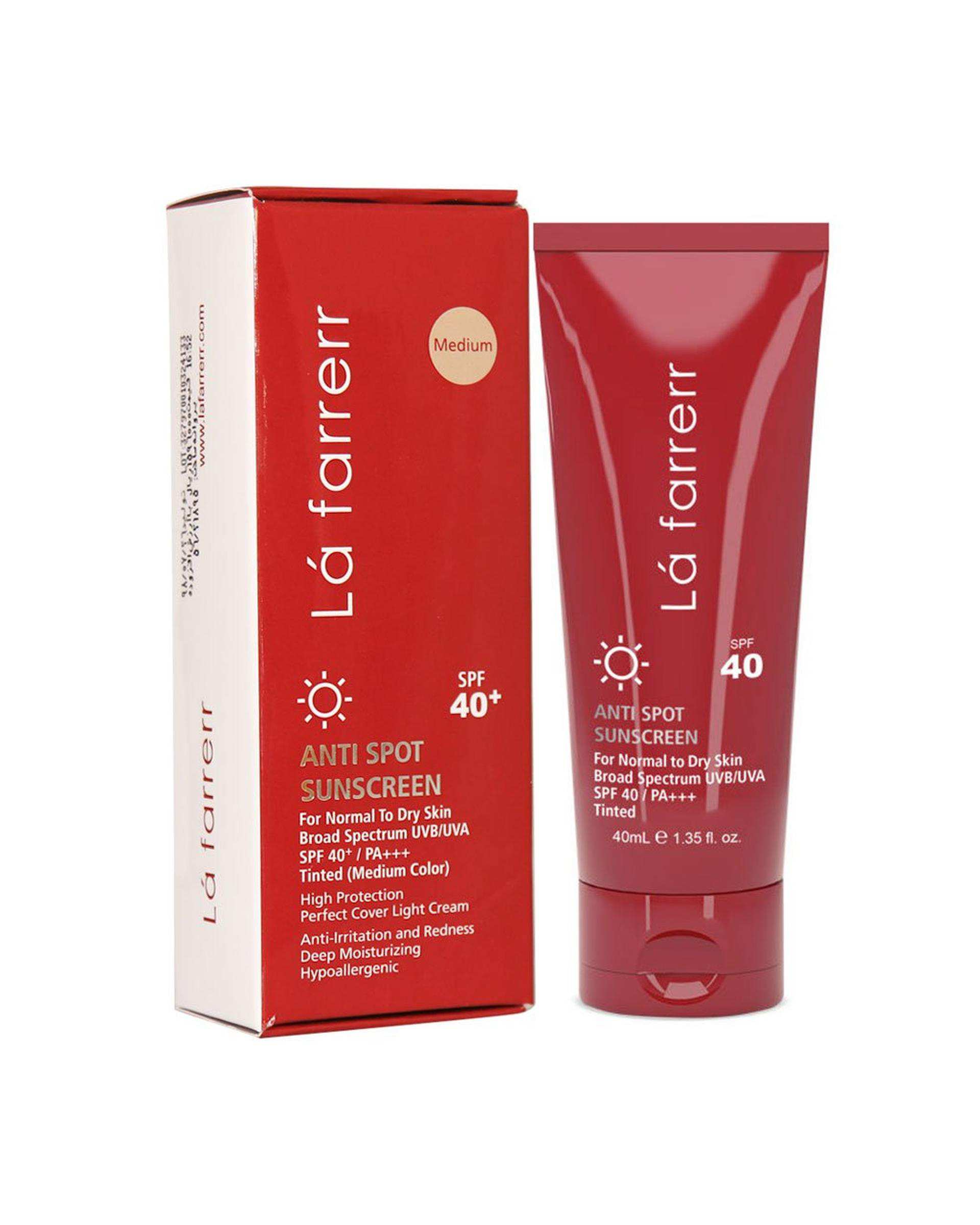 کرم ضد آفتاب و ضد لک رنگی SPF40 لافارر La Farrerr مناسب پوست خشک و معمولی رنگ متوسط