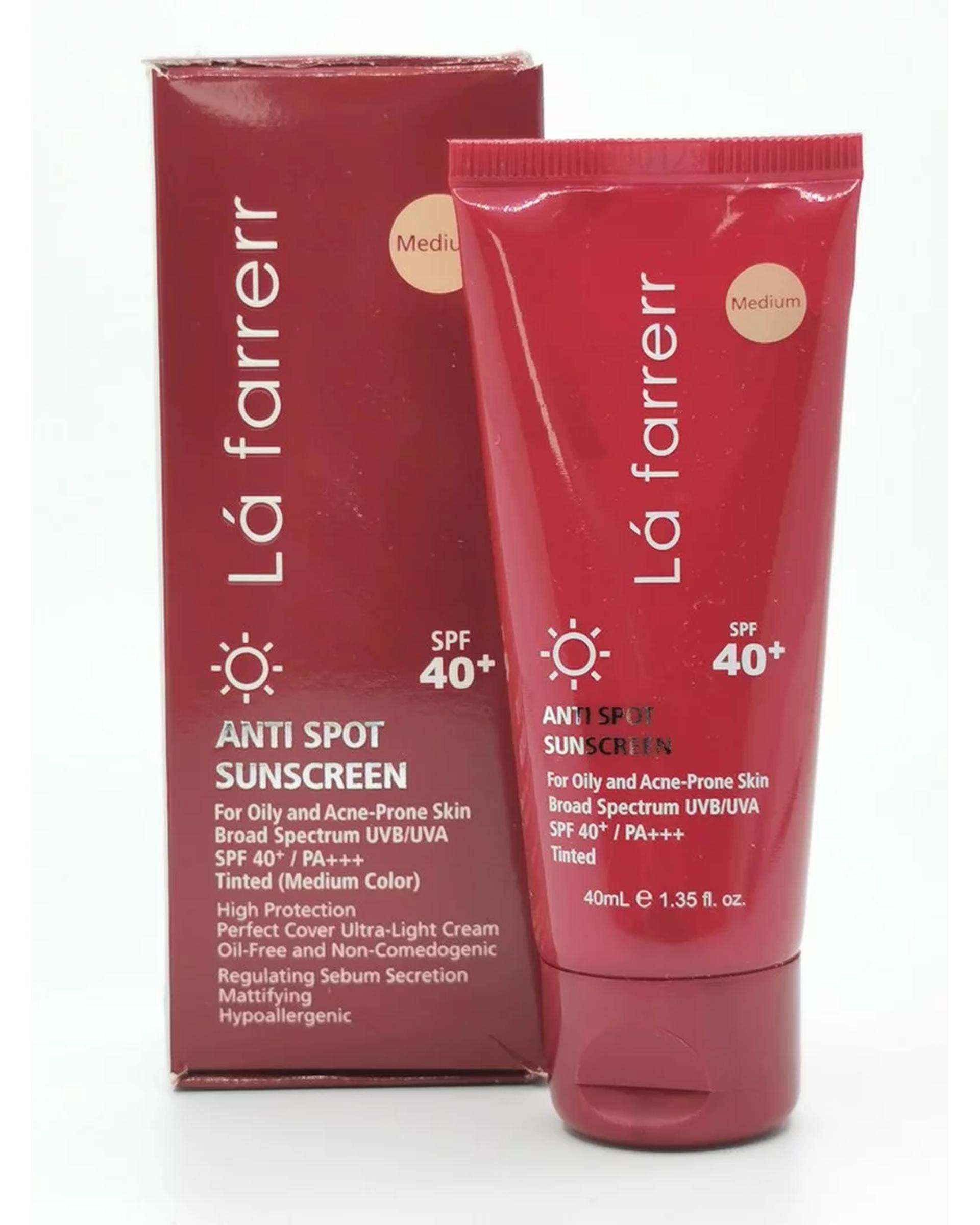 کرم ضد آفتاب و ضد لک رنگی SPF40 لافارر La Farrerr مناسب پوست چرب و دارای آکنه رنگ متوسط