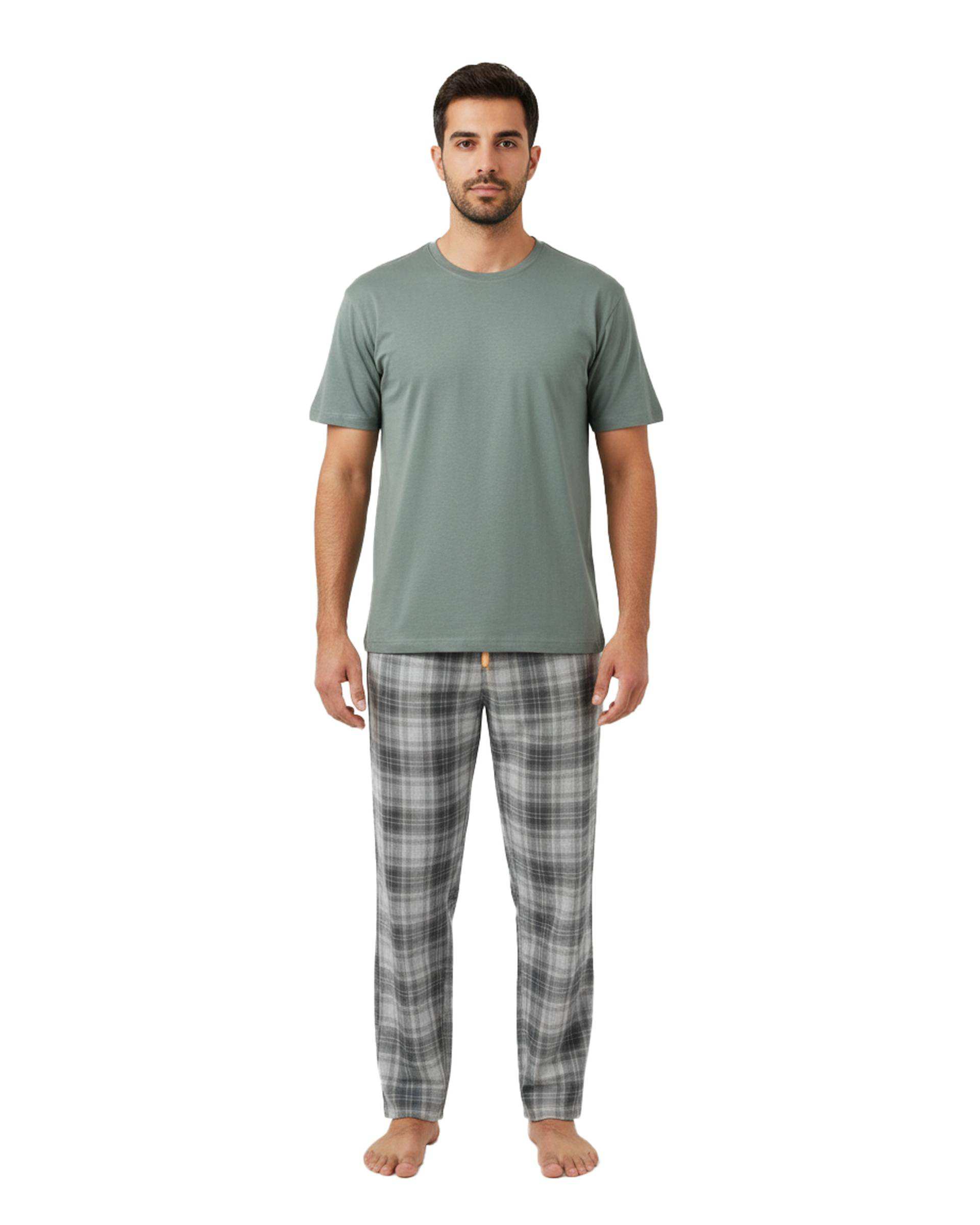 ست تی شرت و شلوار راحتی مردانه سبز طوسی پاتر Potter کد 849