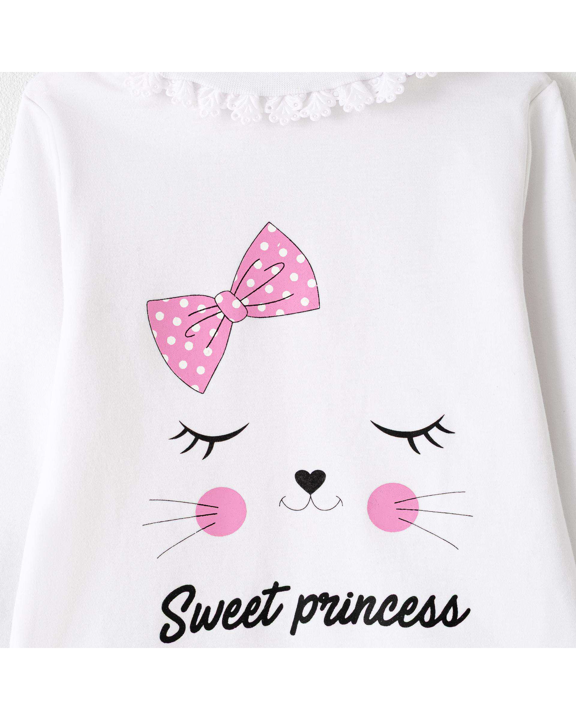 بلوز دخترانه سفید پنبه سان Panbesan مدل Sweet Princess