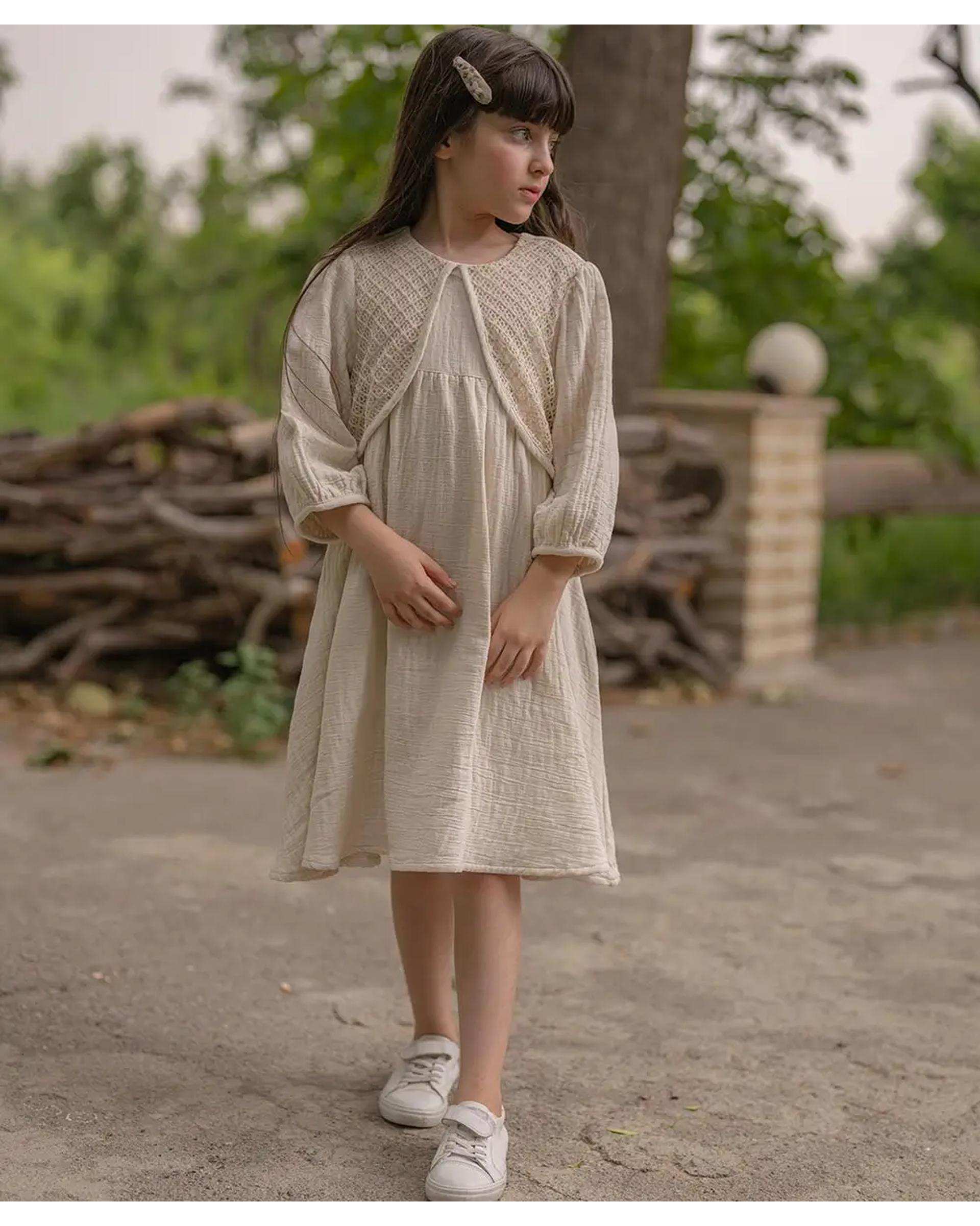 پیراهن دخترانه موسلین ریسمونا کرم ملورینا Melorina کد 9172