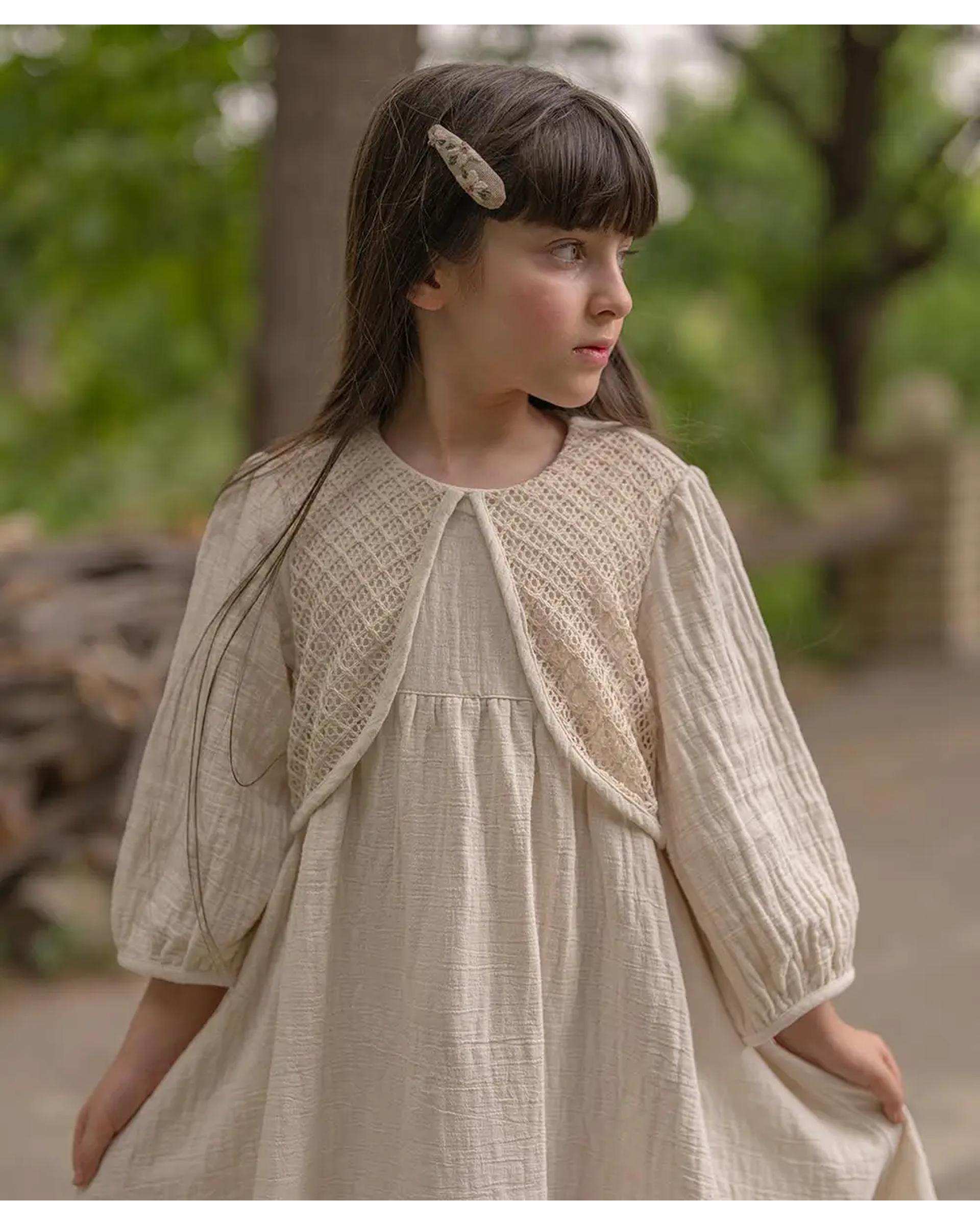 پیراهن دخترانه موسلین ریسمونا کرم ملورینا Melorina کد 9172