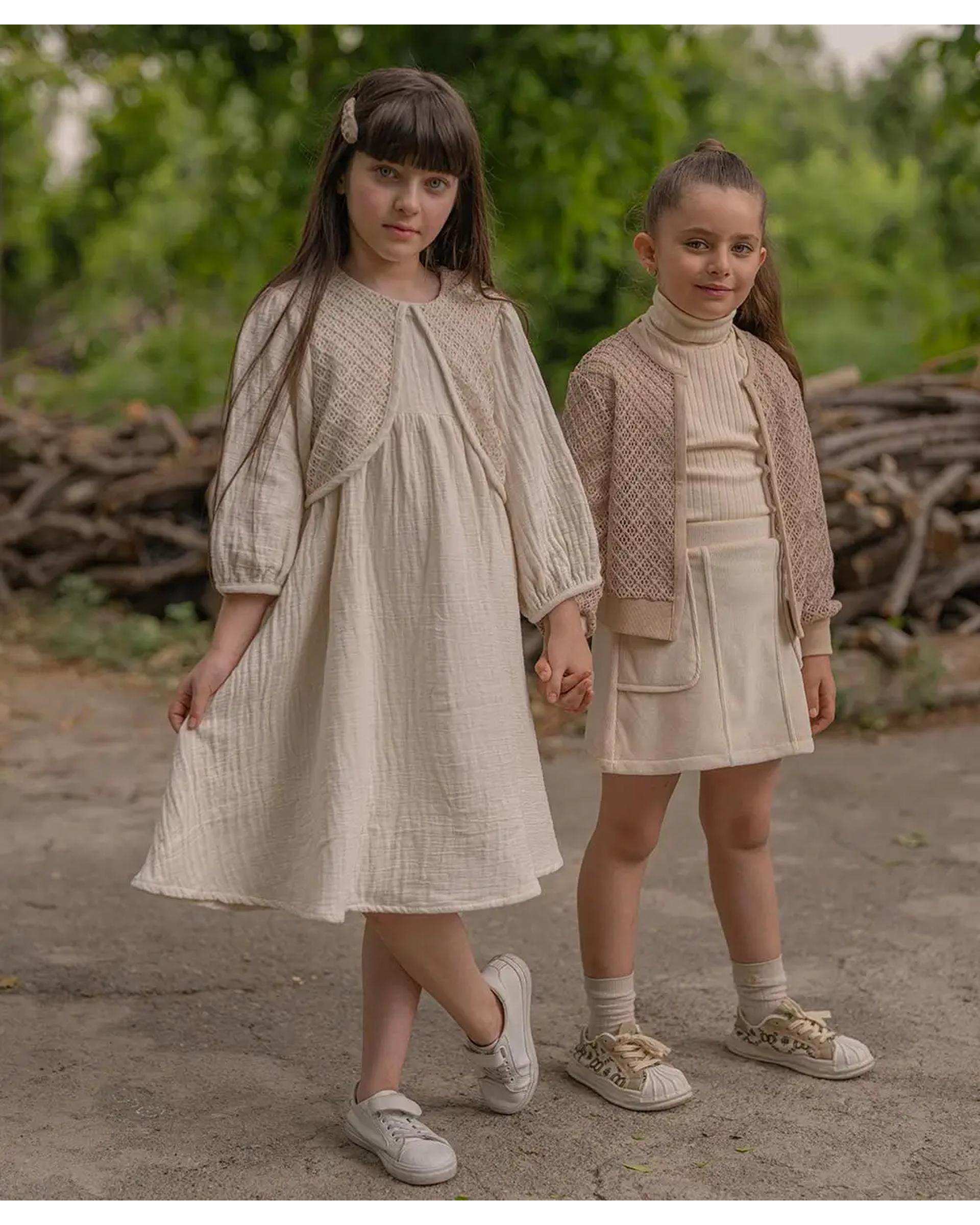 پیراهن دخترانه موسلین ریسمونا کرم ملورینا Melorina کد 9172