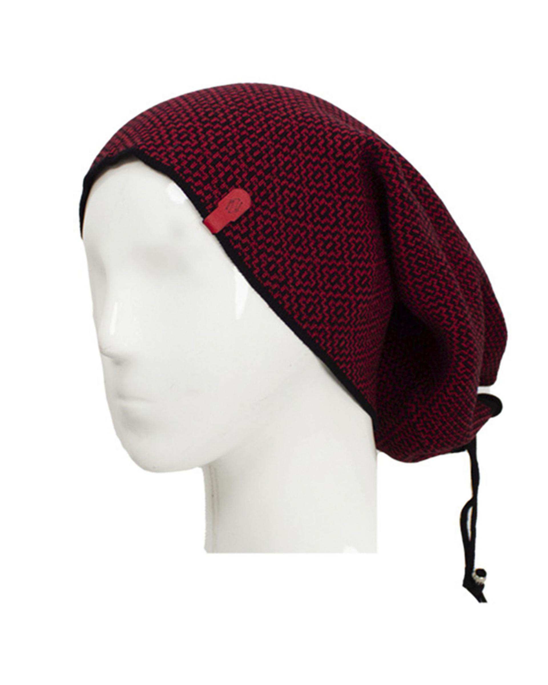 کلاه بافت مشکی زرشکی تارتن Tartan مدل هندسی کد 104000118