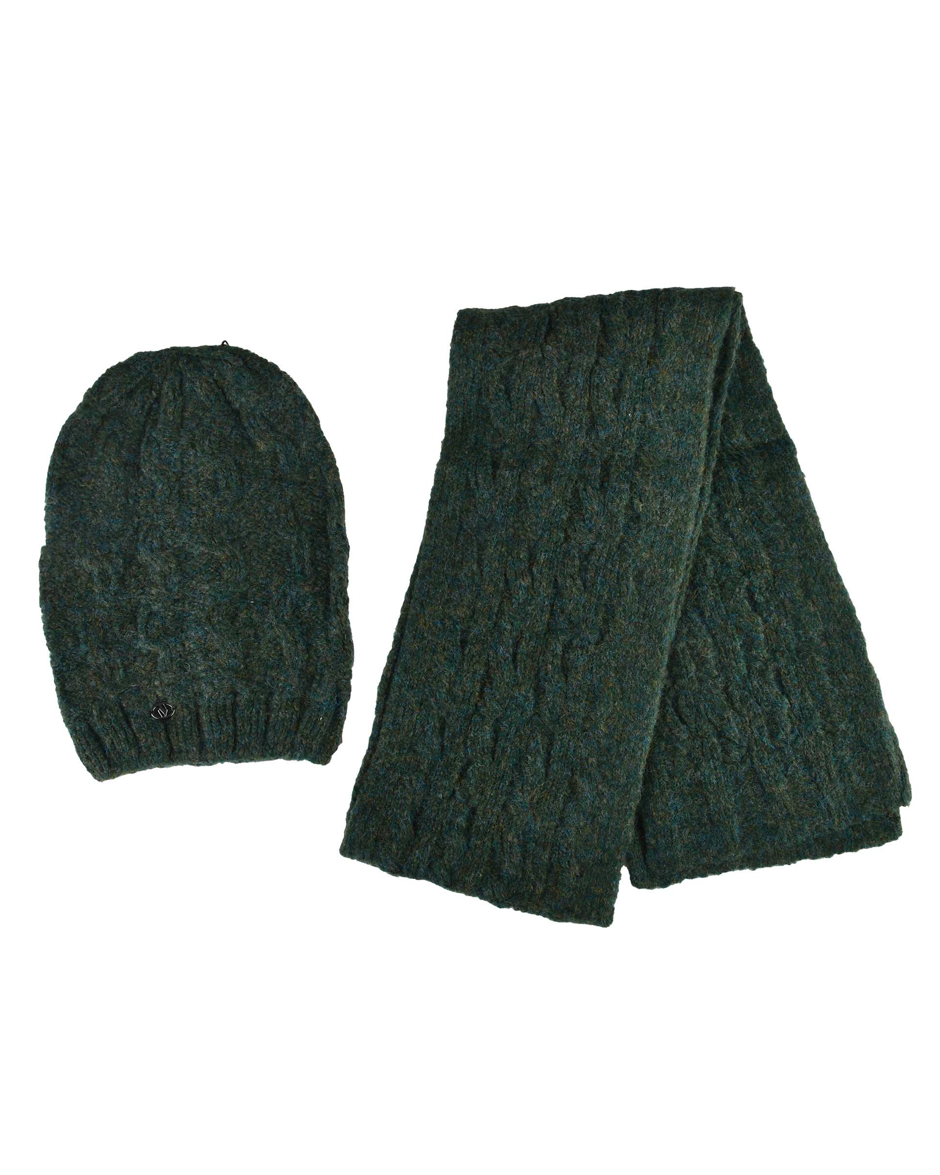 ست کلاه و شال گردن بافت سبز تارتن Tartan مدل لیس مارپیچ کد 212000606