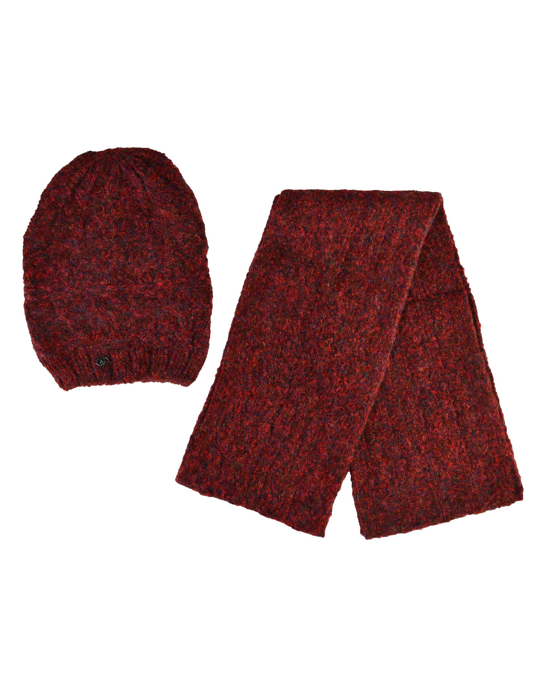 ست کلاه و شال گردن بافت قرمز تارتن Tartan مدل لیس مارپیچ کد 212000606