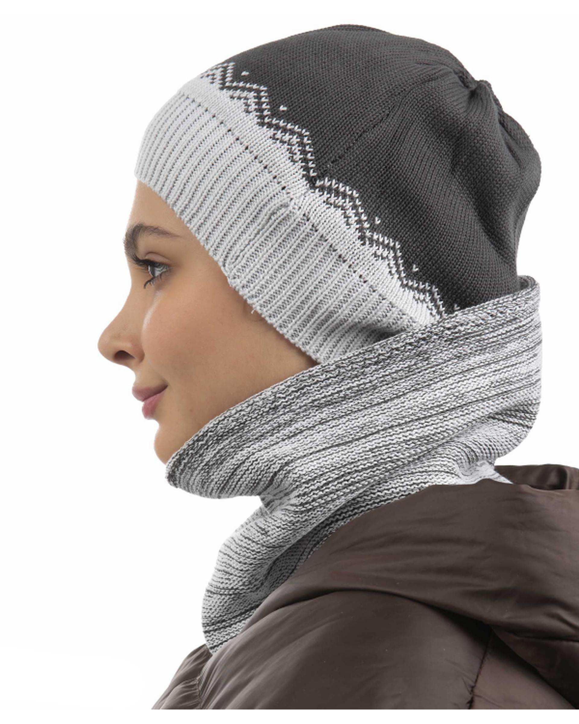 ست کلاه و شال گردن بافت رینگی طوسی یخی تارتن Tartan مدل مثلث کد 221000126