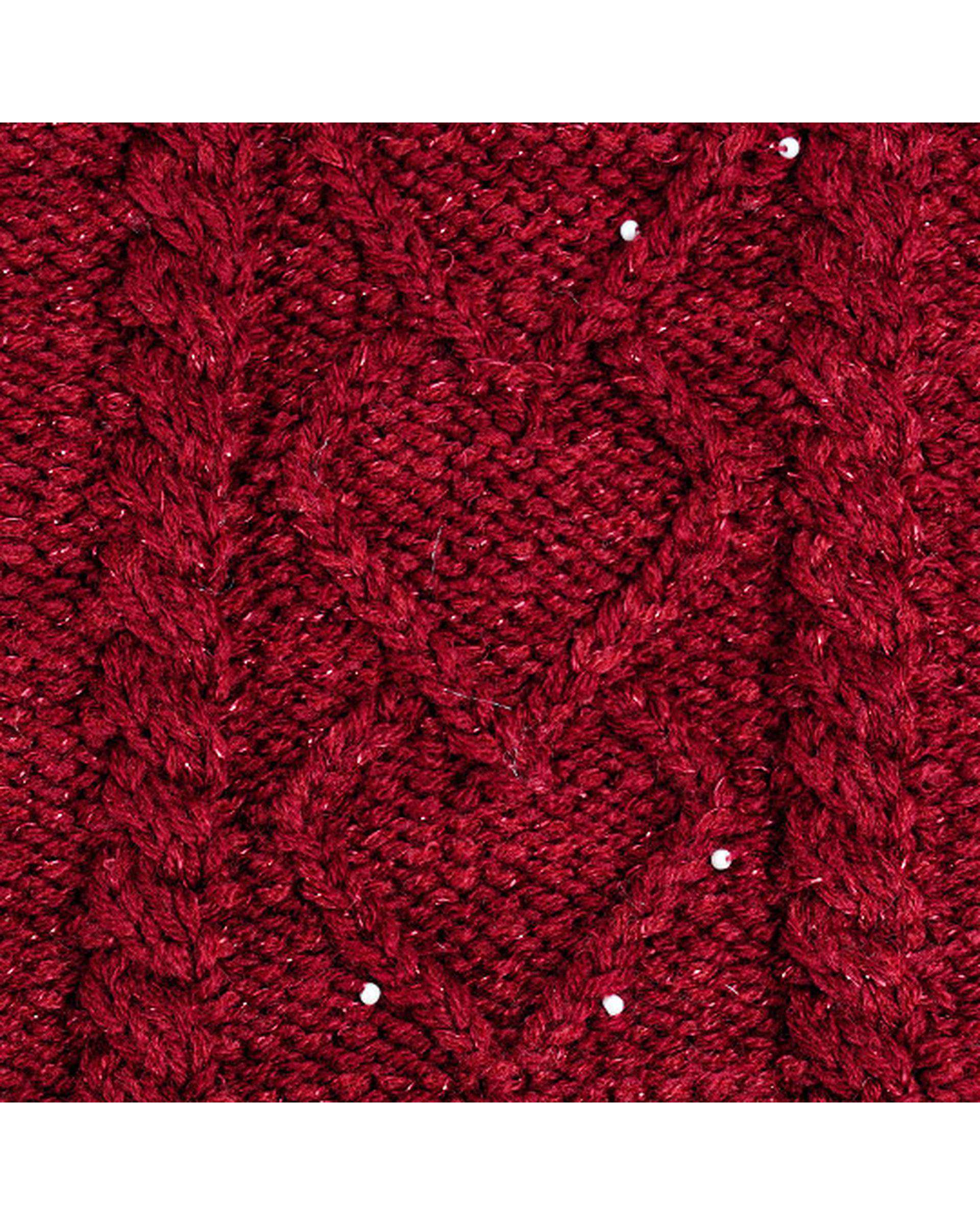 ست کلاه و شال گردن بافت رینگی قرمز تارتن Tartan مدل آرن قلب مروارید کد 232100208