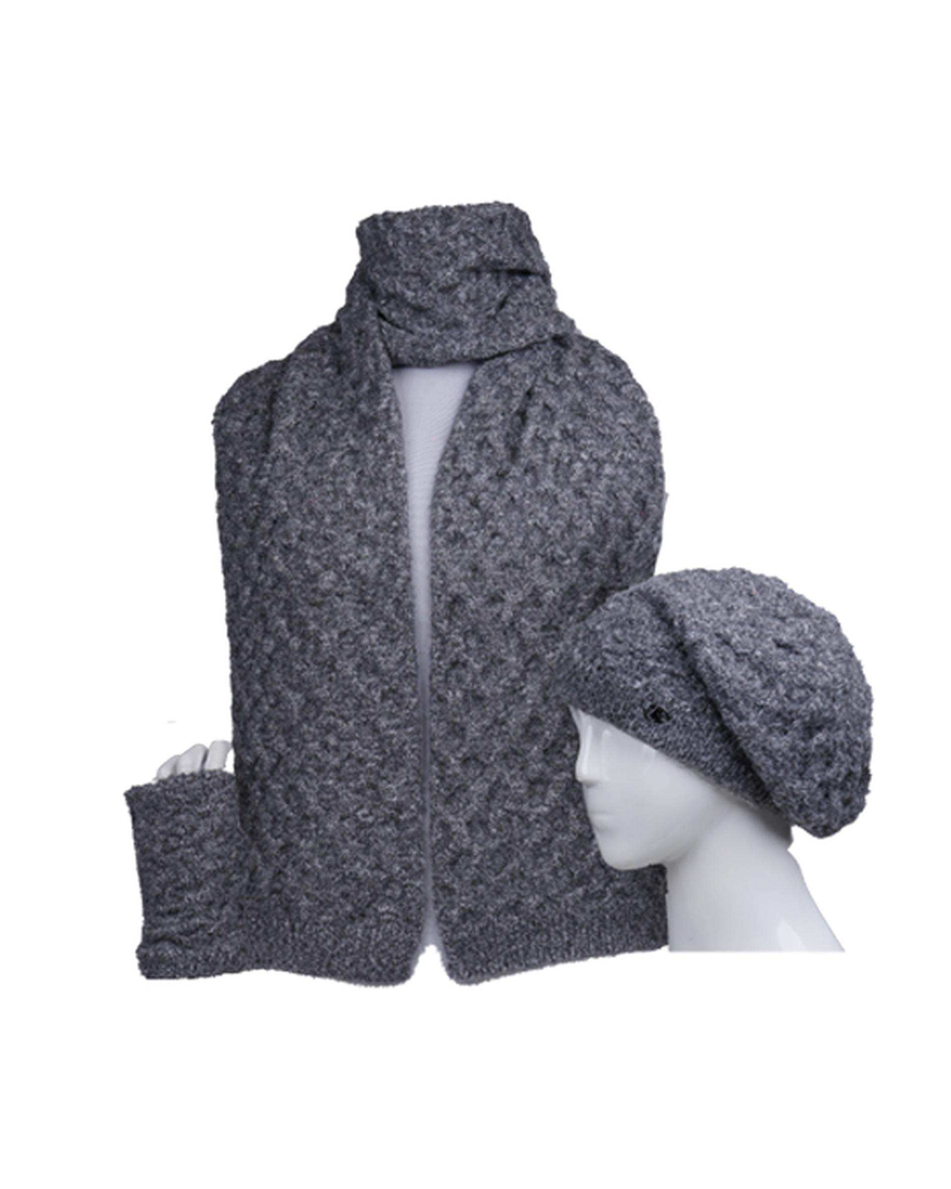 ست کلاه و شال گردن و دستکش طوسی تارتن Tartan مدل لونه زنبور کد 312113434