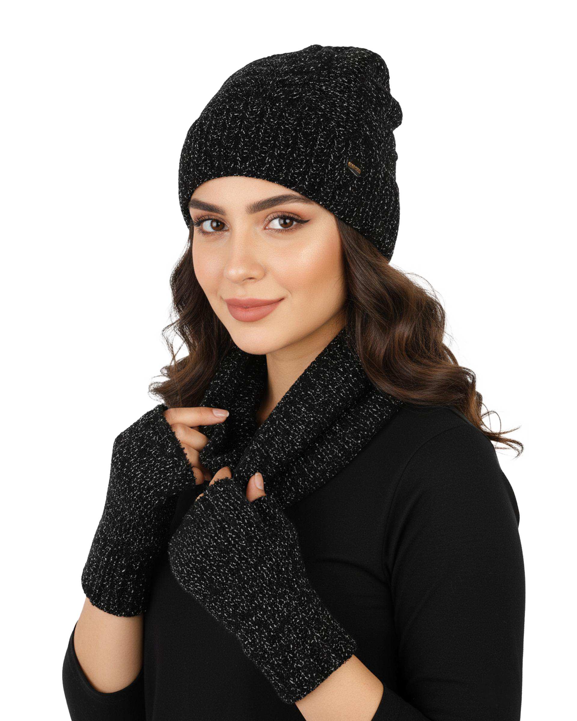 ست کلاه و شال گردن رینگی و دستکش مشکی تارتن Tartan کد 332113433