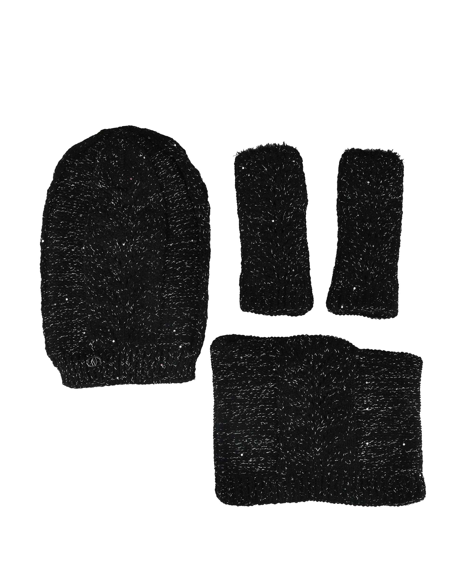 ست کلاه و شال گردن رینگی و دستکش مشکی تارتن Tartan کد 332113433