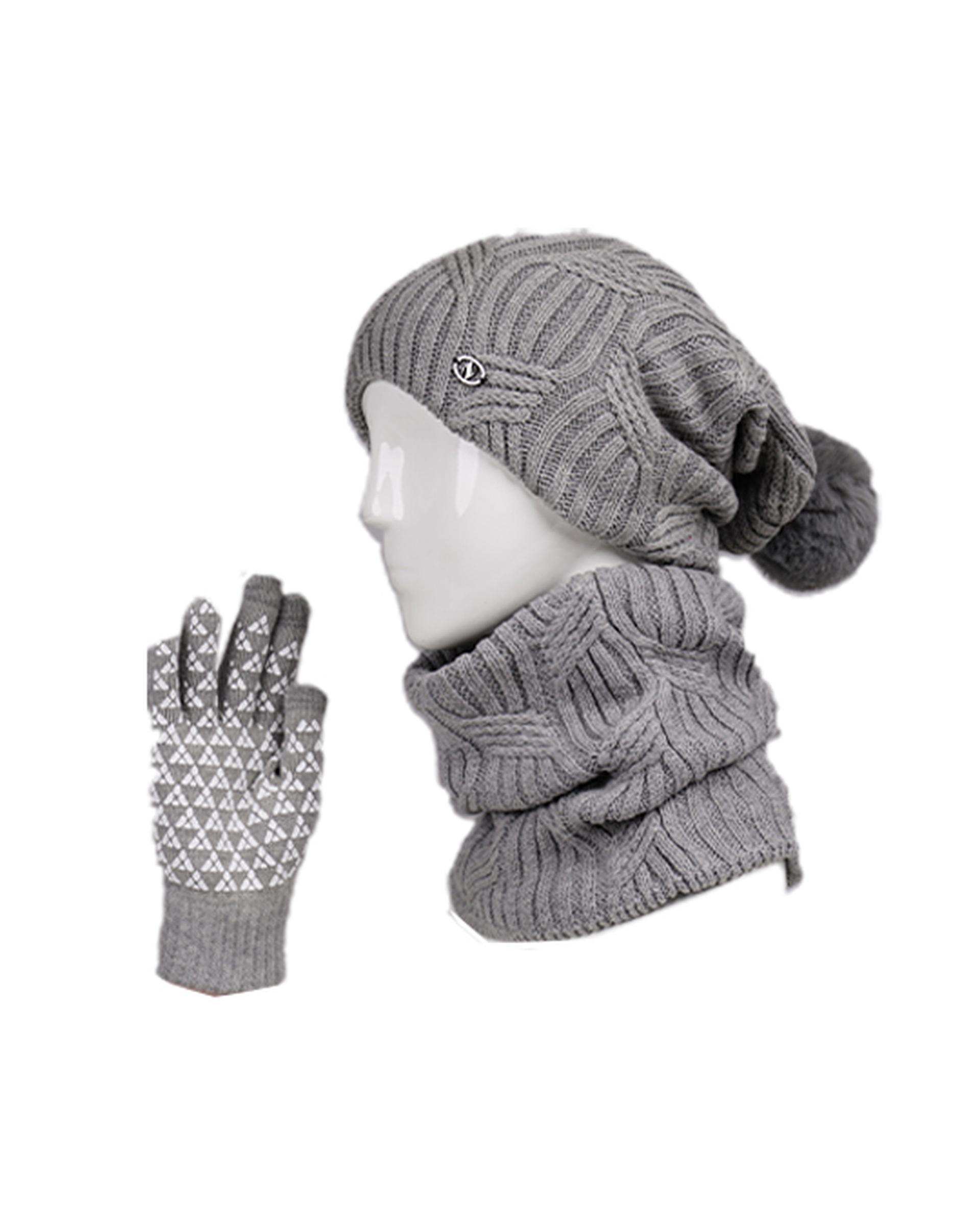 ست کلاه و شال گردن و دستکش طوسی تارتن Tartan کد 333114406
