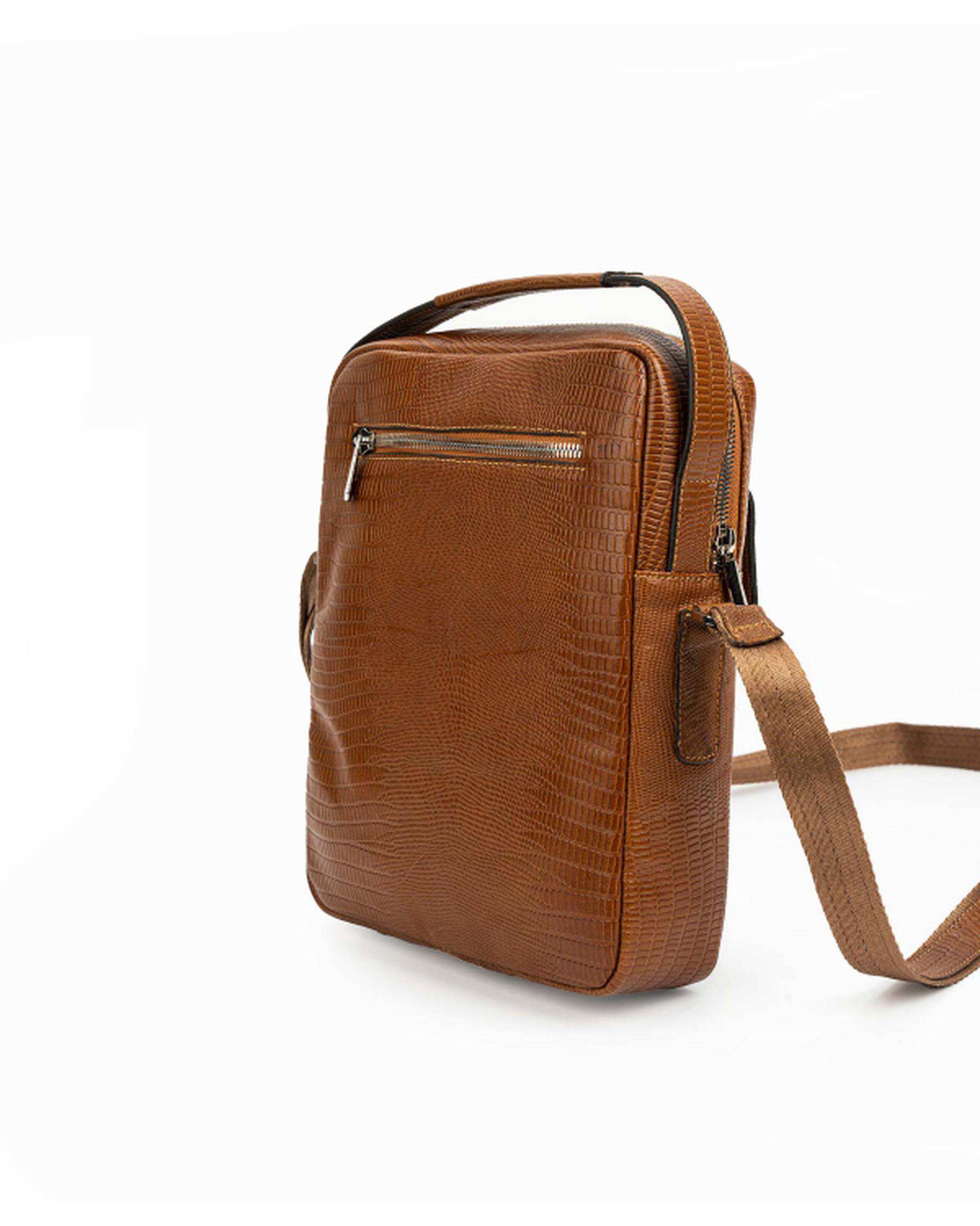 کیف چرم دوشی مردانه عسلی بیسراک Bisrak کد Cb-107-L18