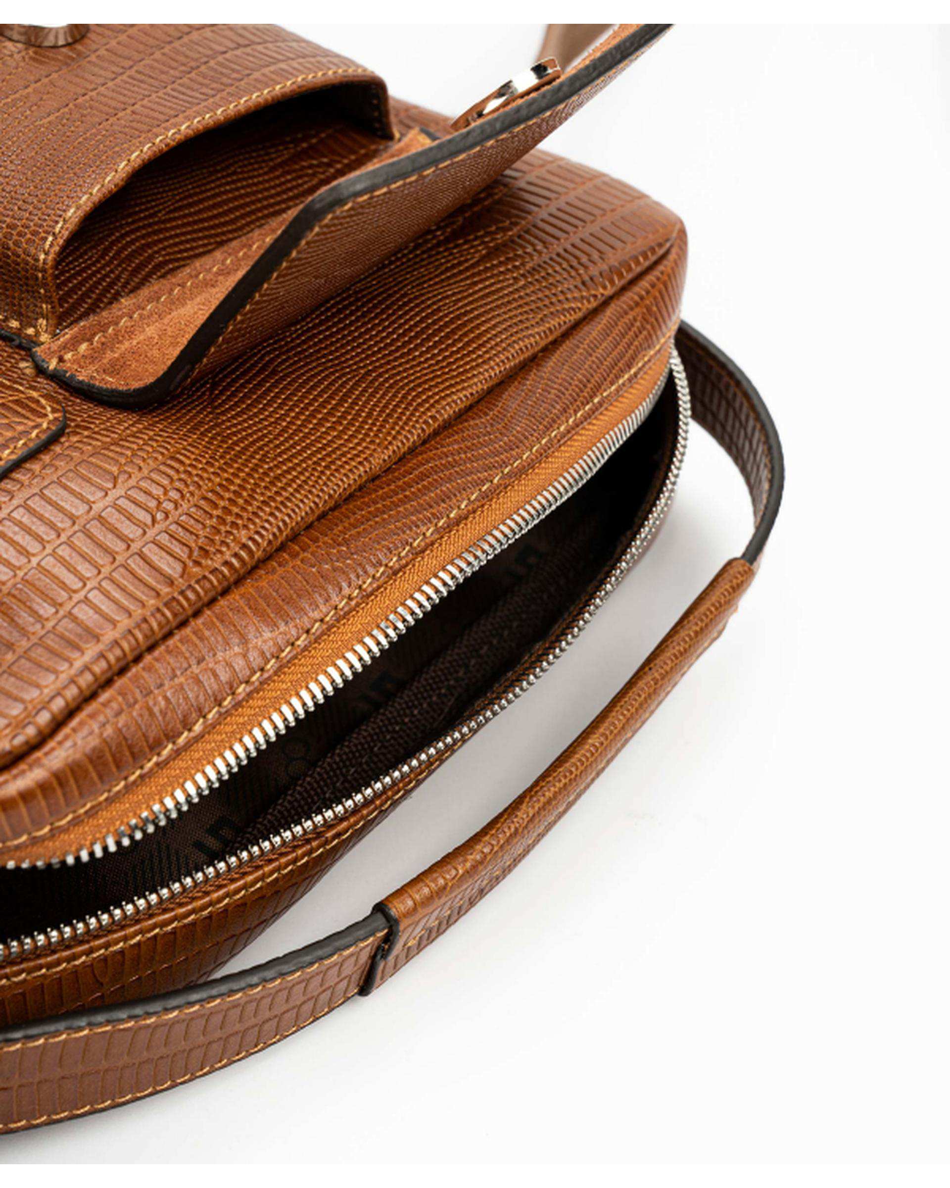 کیف چرم دوشی مردانه عسلی بیسراک Bisrak کد Cb-107-L18