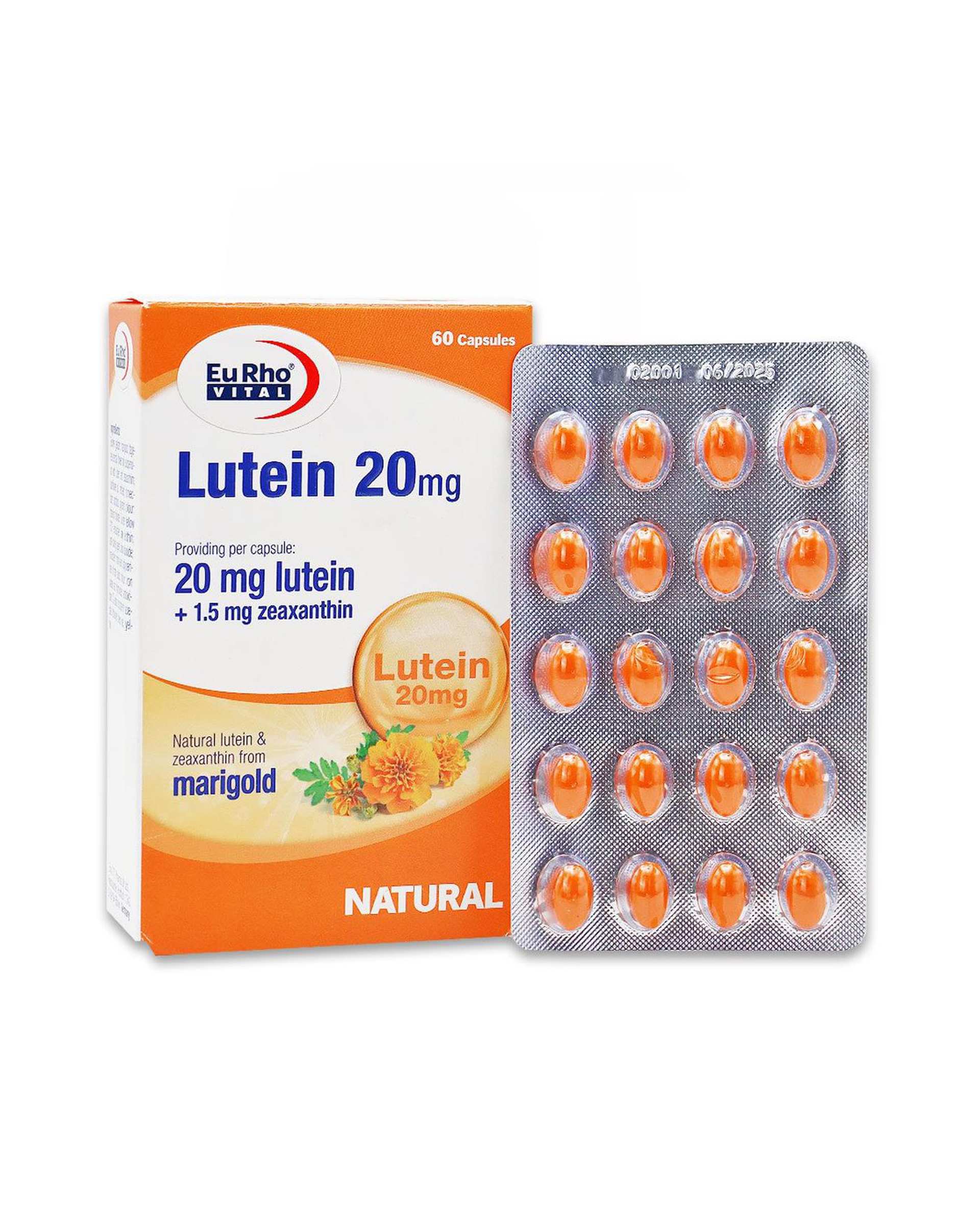 کپسول لوتئین 20 یوروویتال بسته 60 عددی